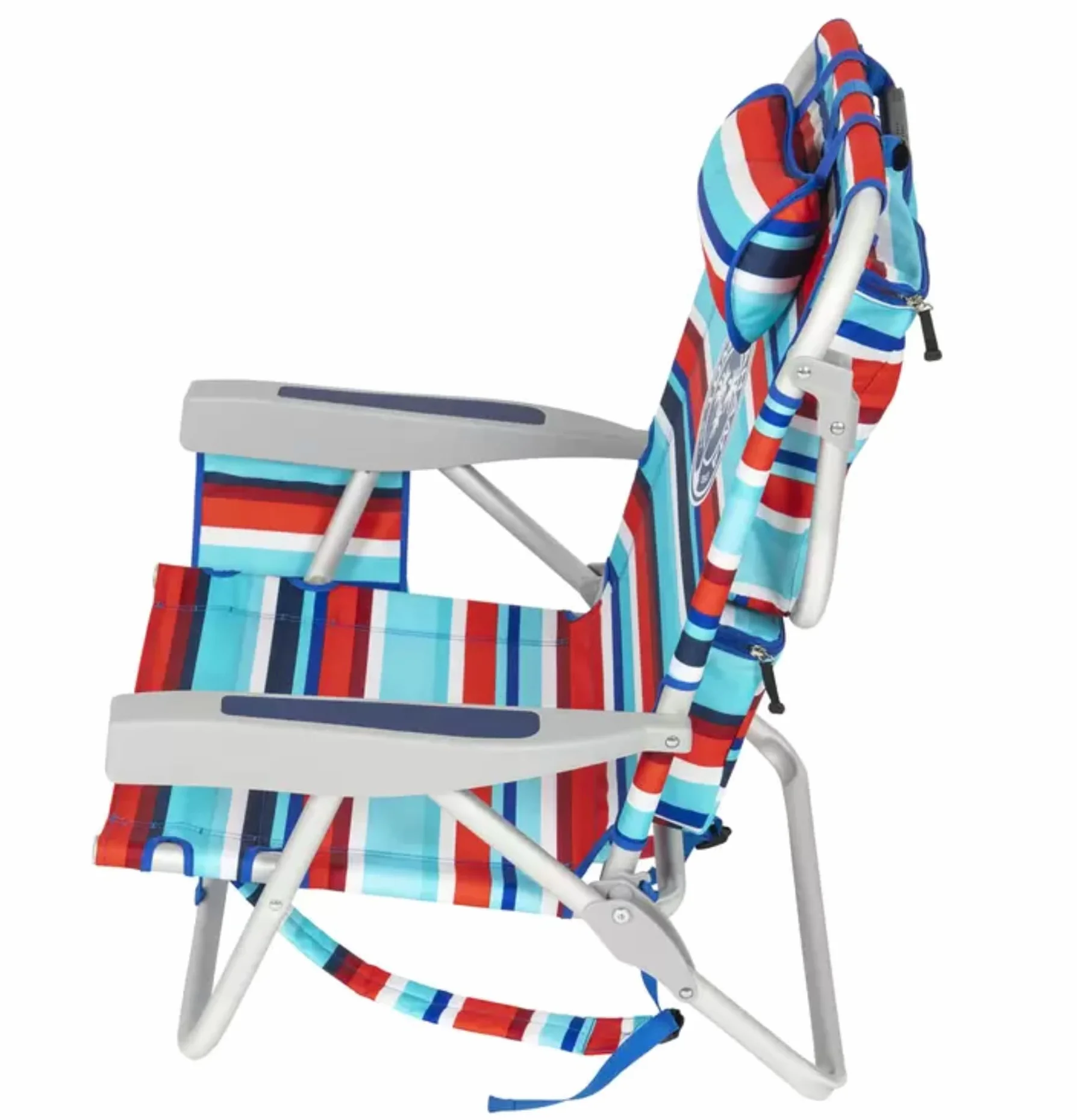 Tommy Bahama Sedia da Spiaggia Zaino Modello 2025 – Pieghevole, Regolabile e Leggera | 5 Posizioni | Design Tropicale | Struttura in Alluminio | Righe Rosse/Verde Acqua