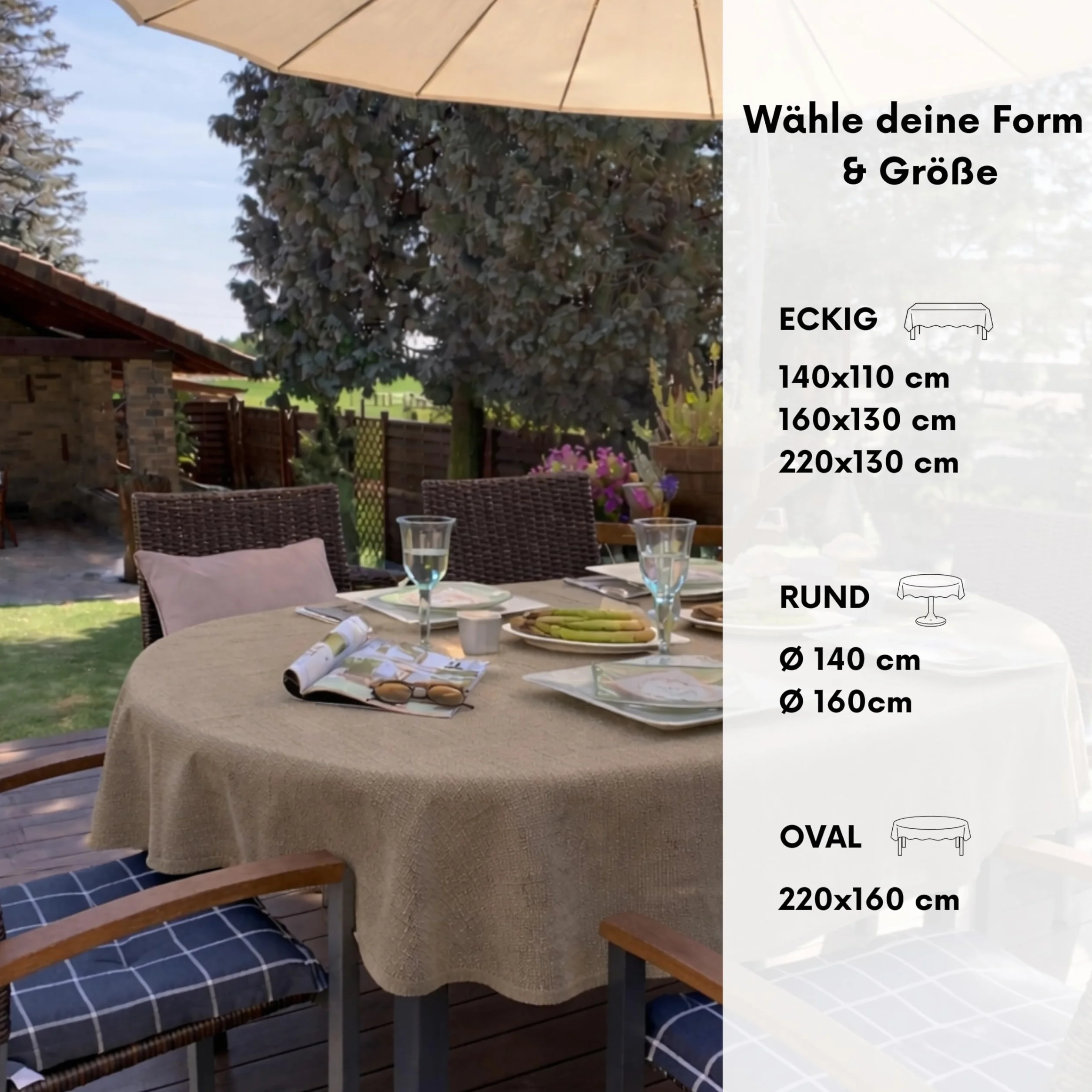 Tovaglia da Giardino 160x220 cm Copritavolo Outdoor ovale antiscivolo resistente alle intemperie - Cappuccino