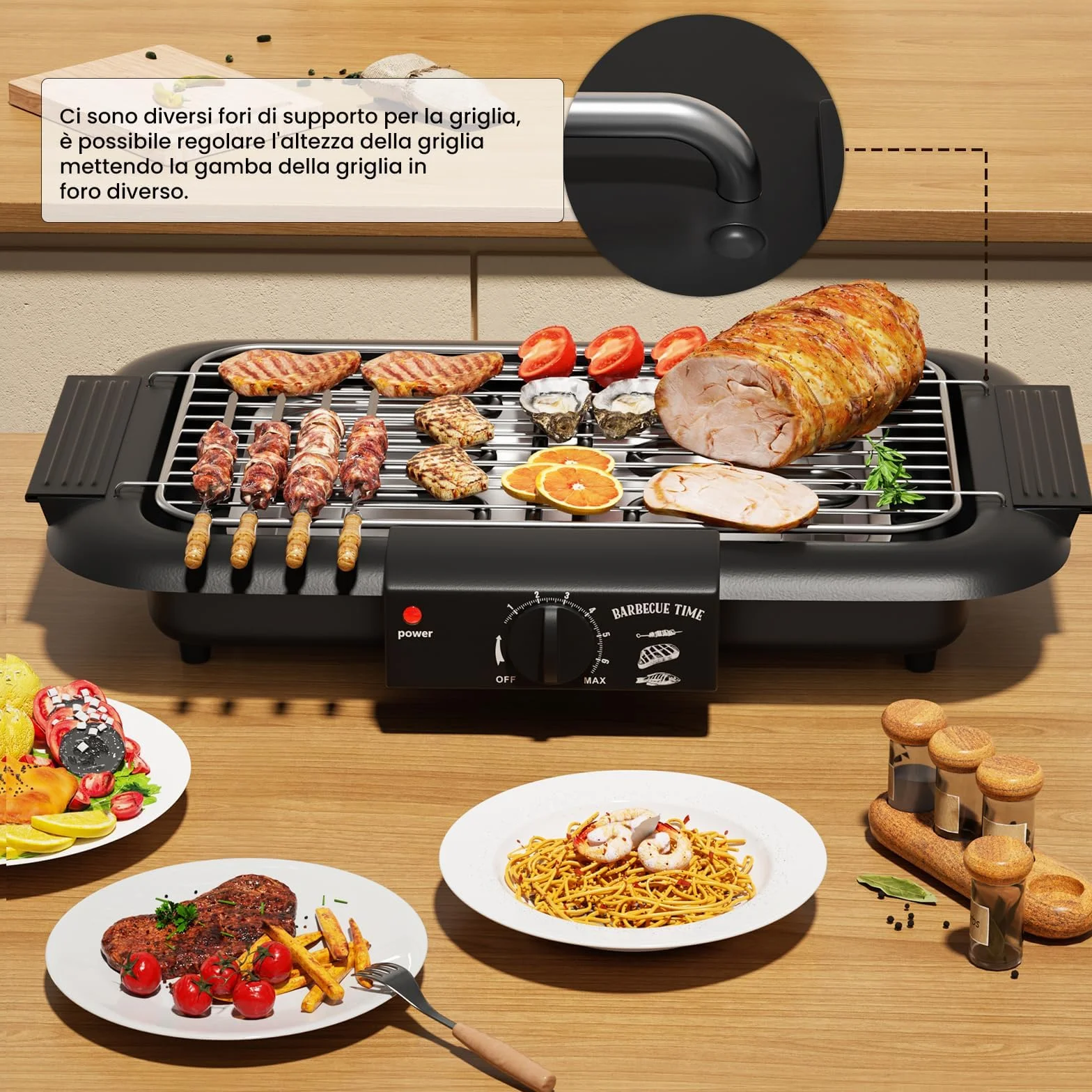 Barbecue elettrico 2000 W antiaderente senza fumo per interni esterni griglia portatile rimovibile doppio tubo nero
