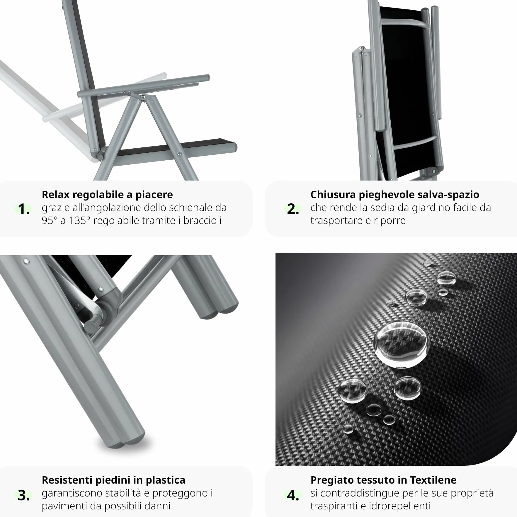 Tectake Set mobili da giardino tavolo massiccio con lastra di vetro di sicurezza telaio alluminio 8 sedie confortevoli grigio chiaro