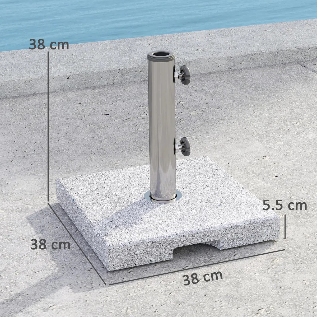 Outsunny Base per Ombrellone in Granito da 21 kg, Base Quadrata per Ombrelloni da Esterno con Maniglie e 2 Manopole Regolabili, Ideale per Giardino, Patio, Bordo Piscina, Grigio