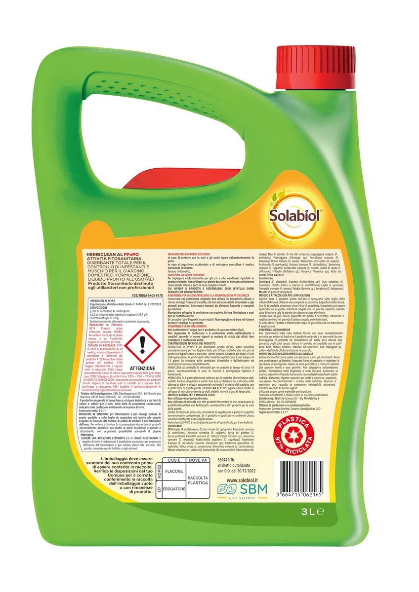 Solabiol Herbiclean PFnPO Diserbante Biologico 3L Alternativa al glifosate