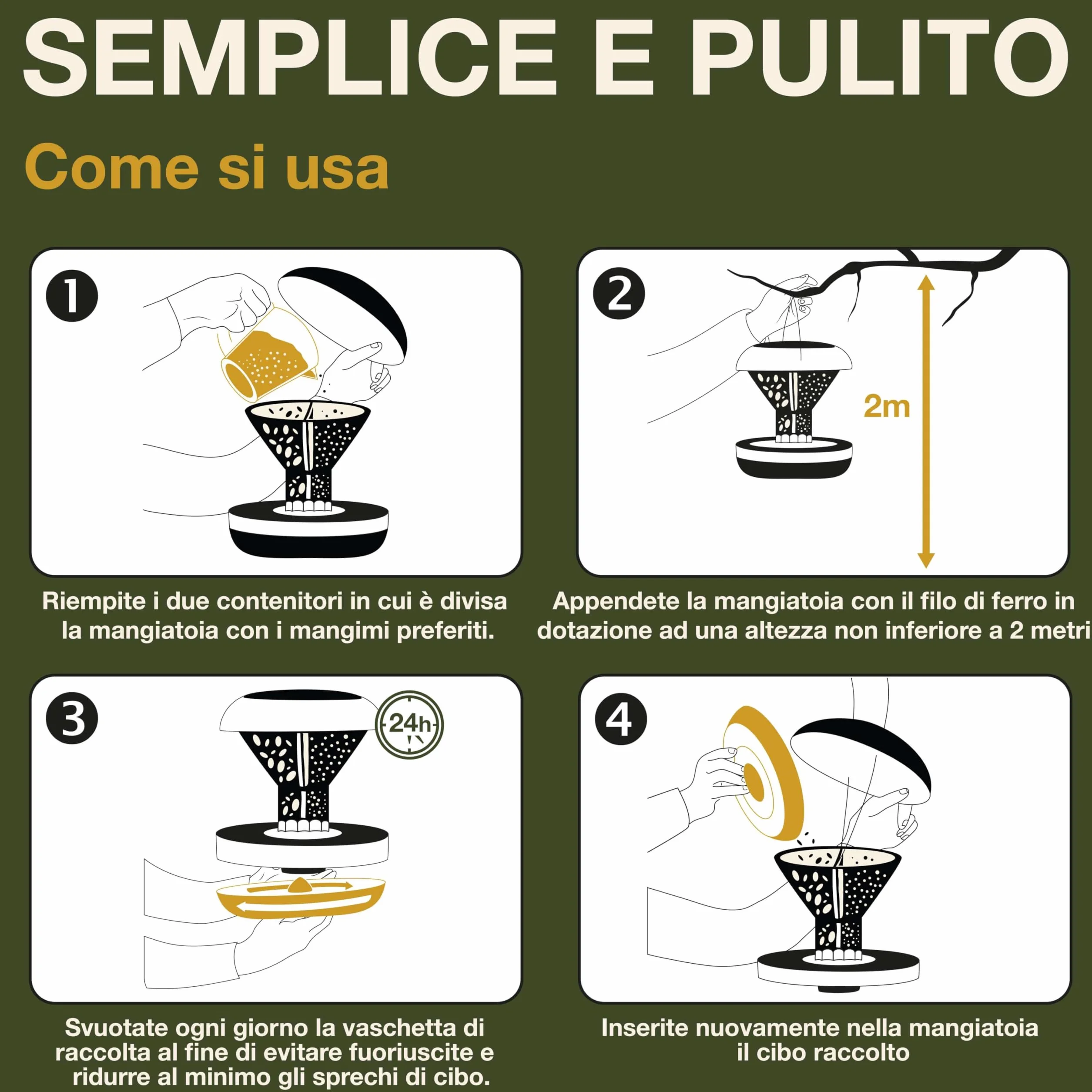SWISSINNO Mangiatoia per Uccellini da Esterno Davos SMART BIRDS Casetta Cibo Uccelli Selvatici 2 Scomparti Antispreco Verde
