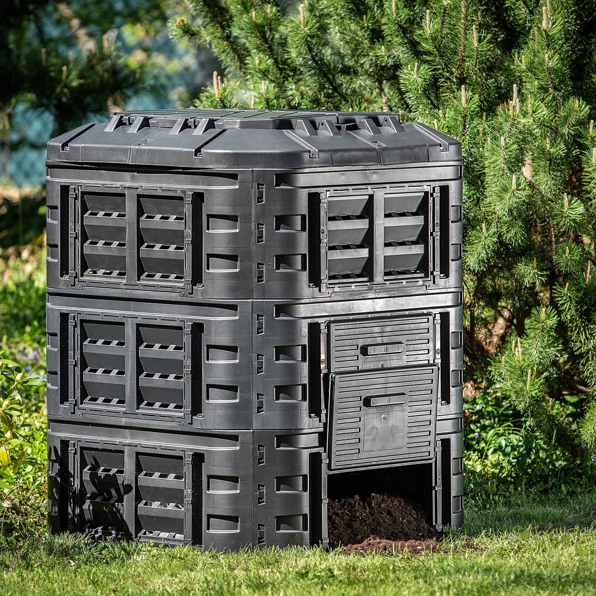 KADAX Composter Termico 860L z Coperchio Pieghevole, Sistema di Compostaggio Rapido in Plastica