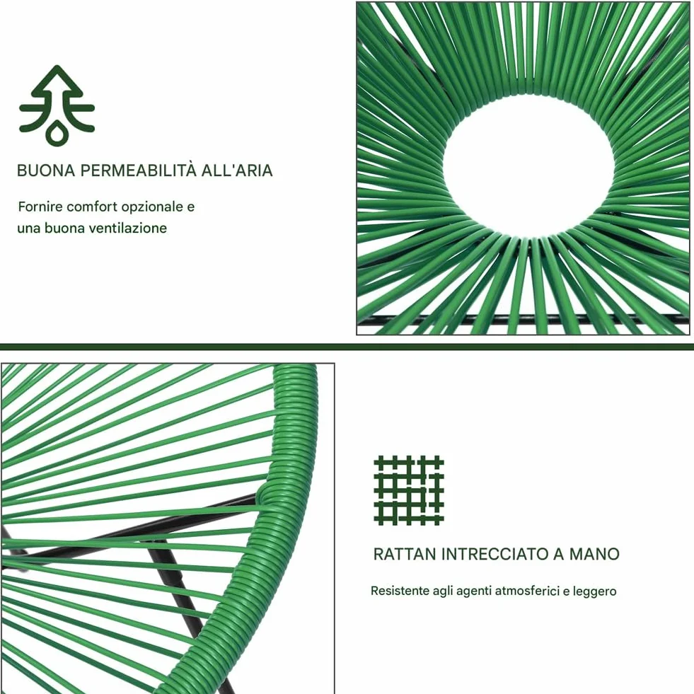 Shally Dogan Set Conversazione Giardino Polyrattan 2 Posti Tavolino Freddy Verde Menta