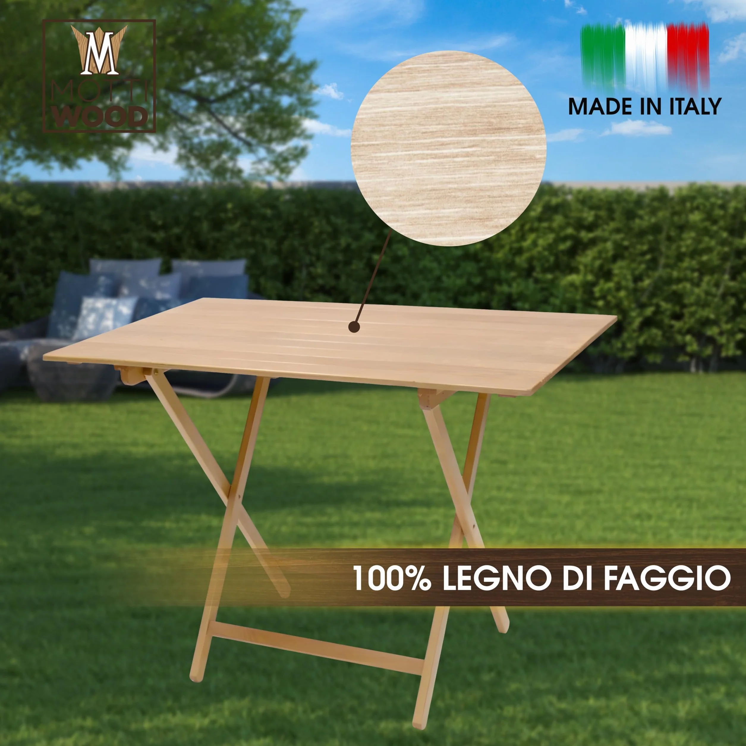 Tavolo Pieghevole 100x60x73.5cm Legno Faggio Salvaspazio Made in Italy