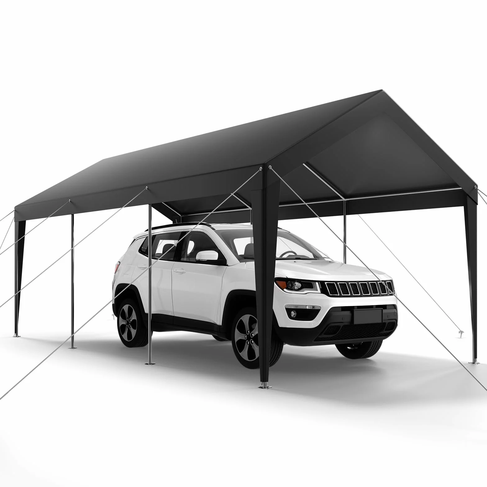 VEVOR Posto Auto Coperto Esterno, Riparo per Auto 3,05 x 6,09 x 2,87 m, Tettoia Potabile con Pareti Laterali e Porta Rimovibili, Resistente ai Raggi UV e all'Acqua, per Auto e Barca, Grigio