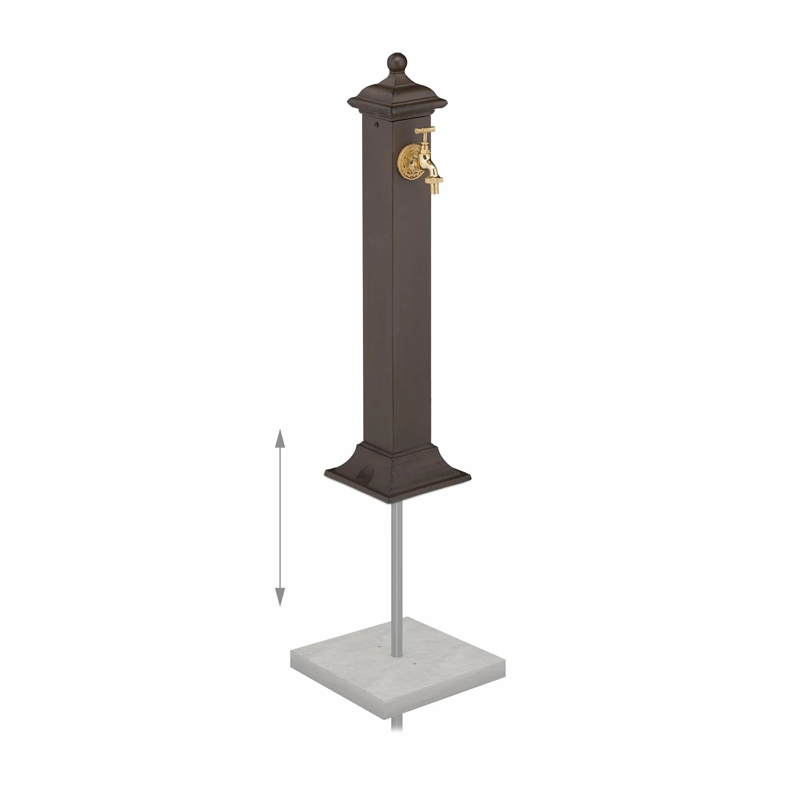 Relaxdays Fontana da Giardino in Stile Antico, Fontanella a Colonna con Rubinetto Acqua, HLP: 71x17x21 cm, Marrone Scuro