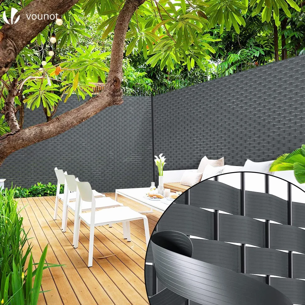 VOUNOT® Strisce di Protezione in PVC per Recinzioni da Giardino e Recinzioni a Doppia Asta 150m x 4.7cm, Strisce Frangivista in PVC con 300 Clip di Fissaggio, Grigio