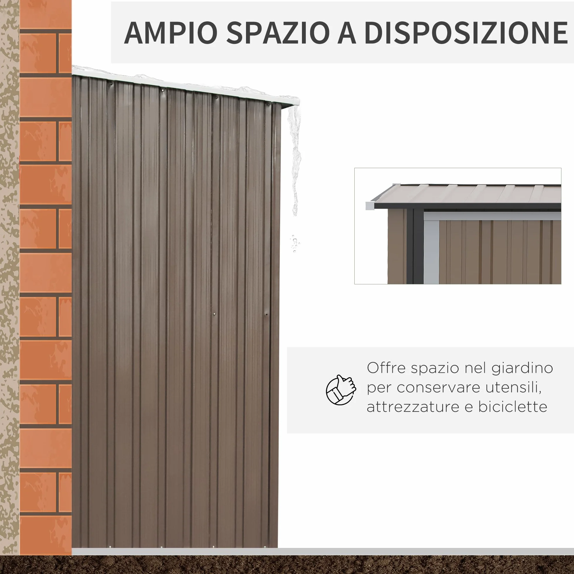 Outsunny Casetta da Giardino Porta Utensili in Lamiera di Acciaio 142x84x189cm Marrone