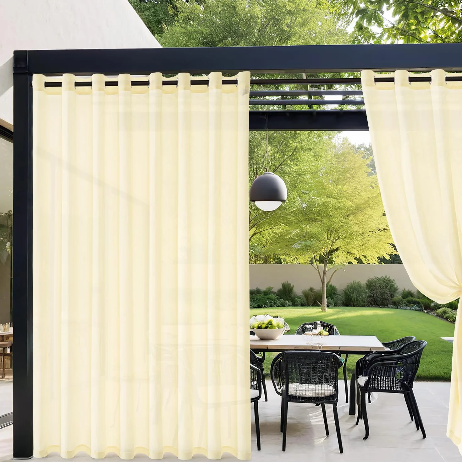 MIULEE Tende per Esterni Impermeabile con Occhielli 2 Pannelli, Tende da Esterno in Voile Semi-Trasparenti per Giardino, Balcone e Gazebo, Beige 140×240cm
