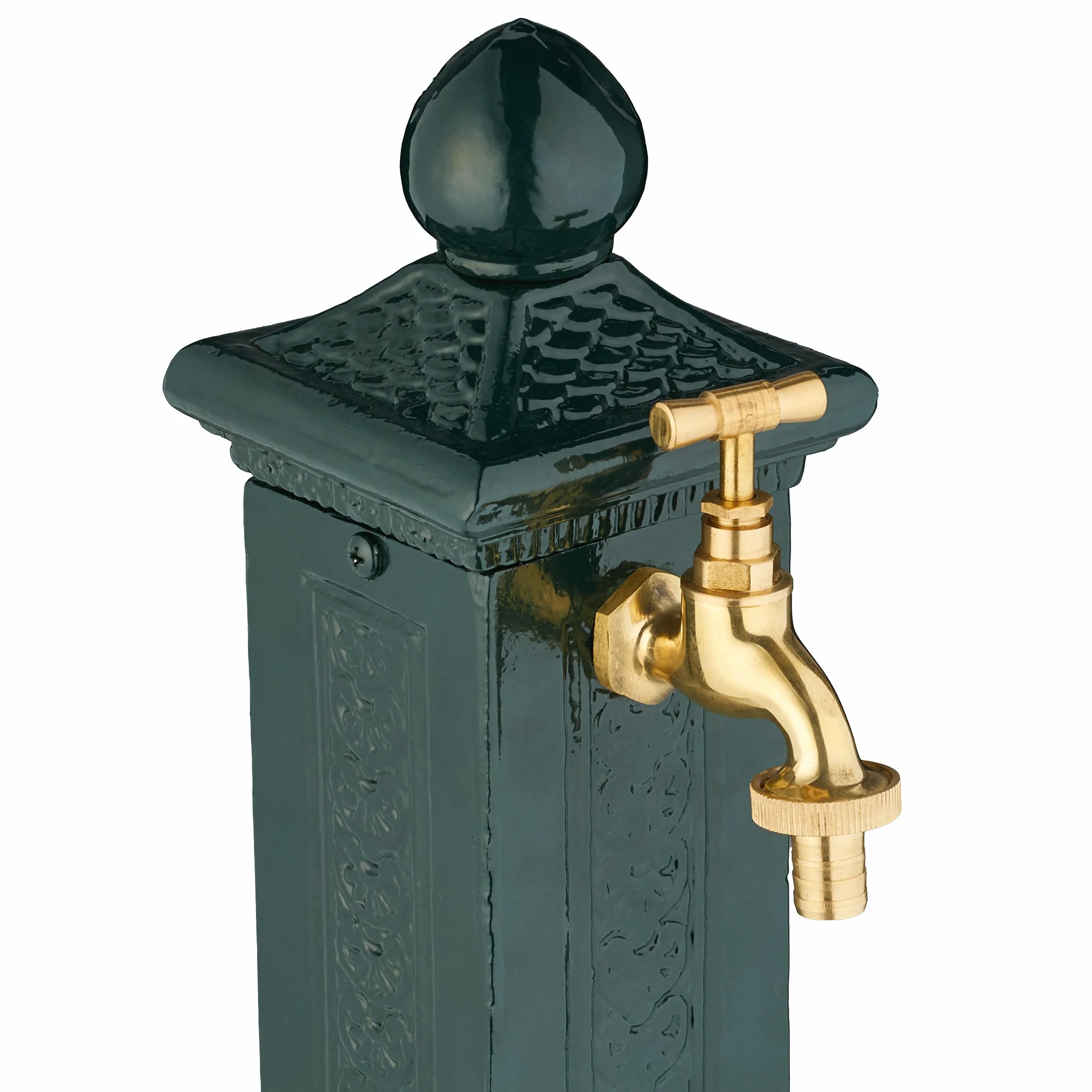 Relaxdays Fontana da Giardino in Stile Antico, Fontanella a Colonna con Rubinetto Acqua, HLP: 47x14x18,5 cm, Verde Scuro