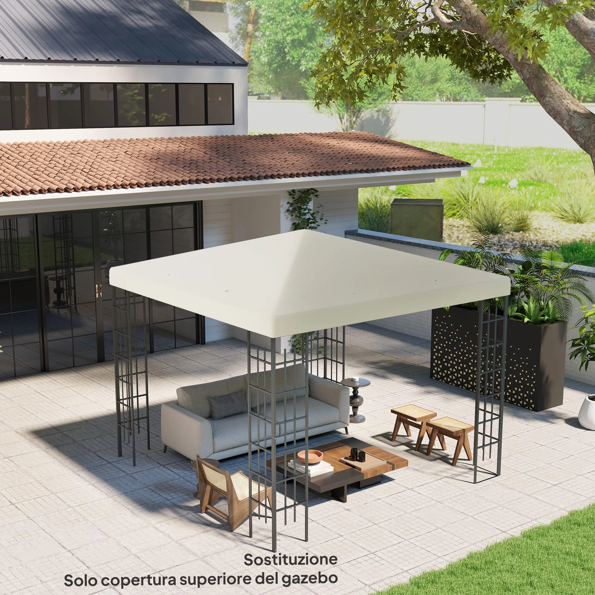 Outsunny Tetto di Ricambio per Gazebo 3x3 m, Telo Gazebo Resistente all'Acqua in Tessuto Oxford 600D 370g/㎡ Anti-UV 30+, Bianco Crema