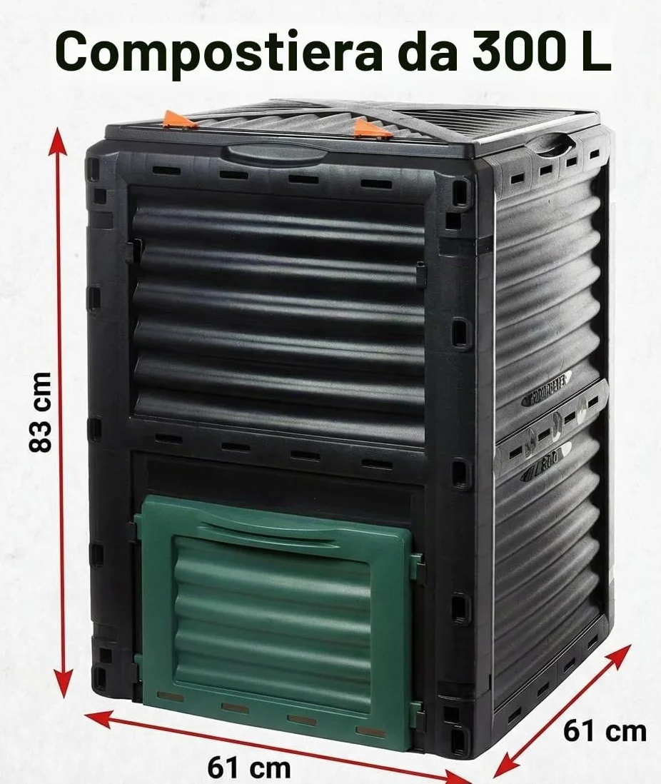 Compostiera termica da giardino, 300 l, di alta qualità, con coperchio ribaltabile, in plastica riciclata, 83 x 61 x 61 cm, prodotto UE