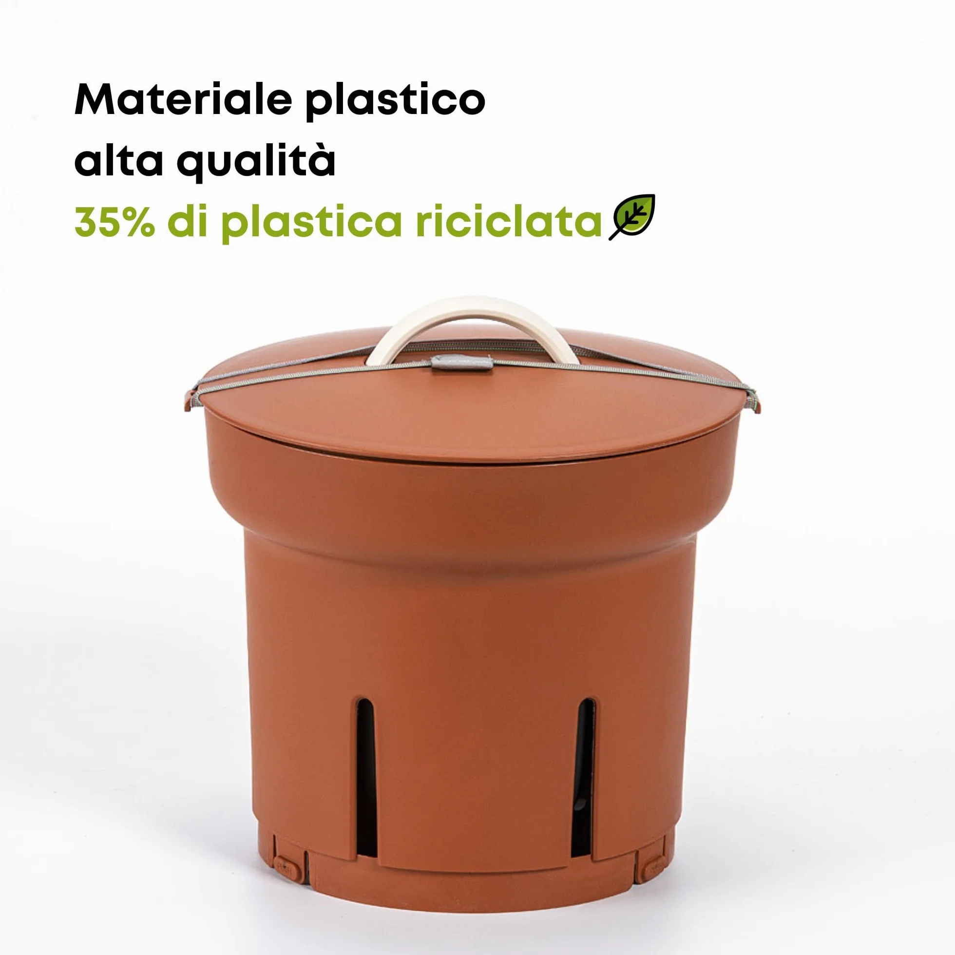 Lombricompostiera 12 L Composter per Letti Rialzati, Secchio da Esterno con Coperchio, Plastica Riciclata Terracotta