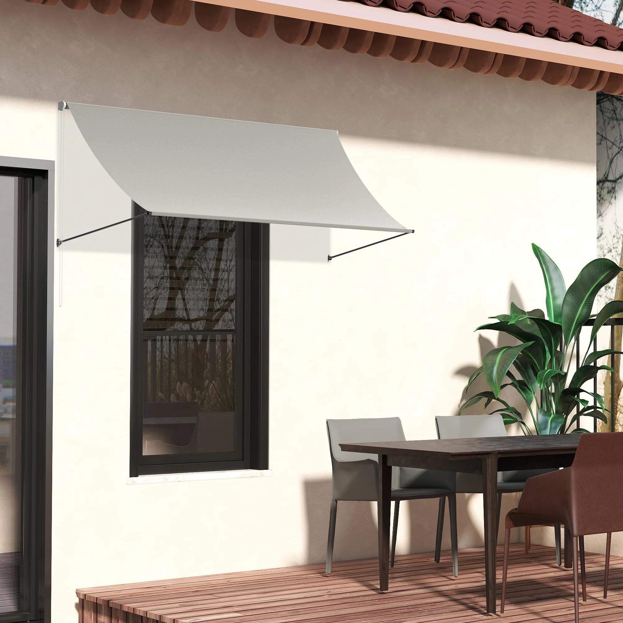 Tenda da sole a braccio snodato retrattile in alluminio 200x145 cm grigio per balcone terrazza finestra