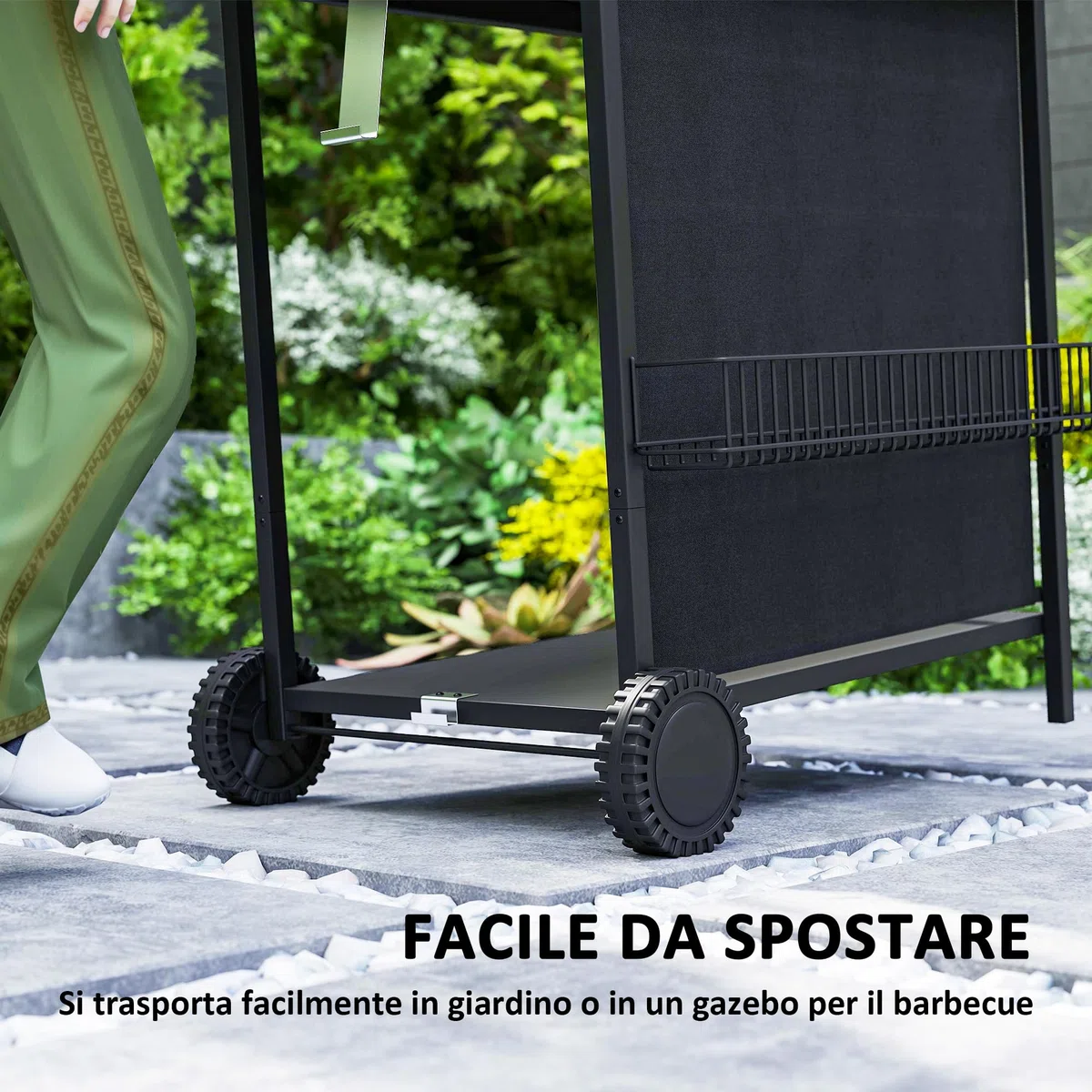 Outsunny Barbecue a Gas 4+1 Bruciatori con Coperchio e Termometro, Griglie, Tavolino Laterale, Nero