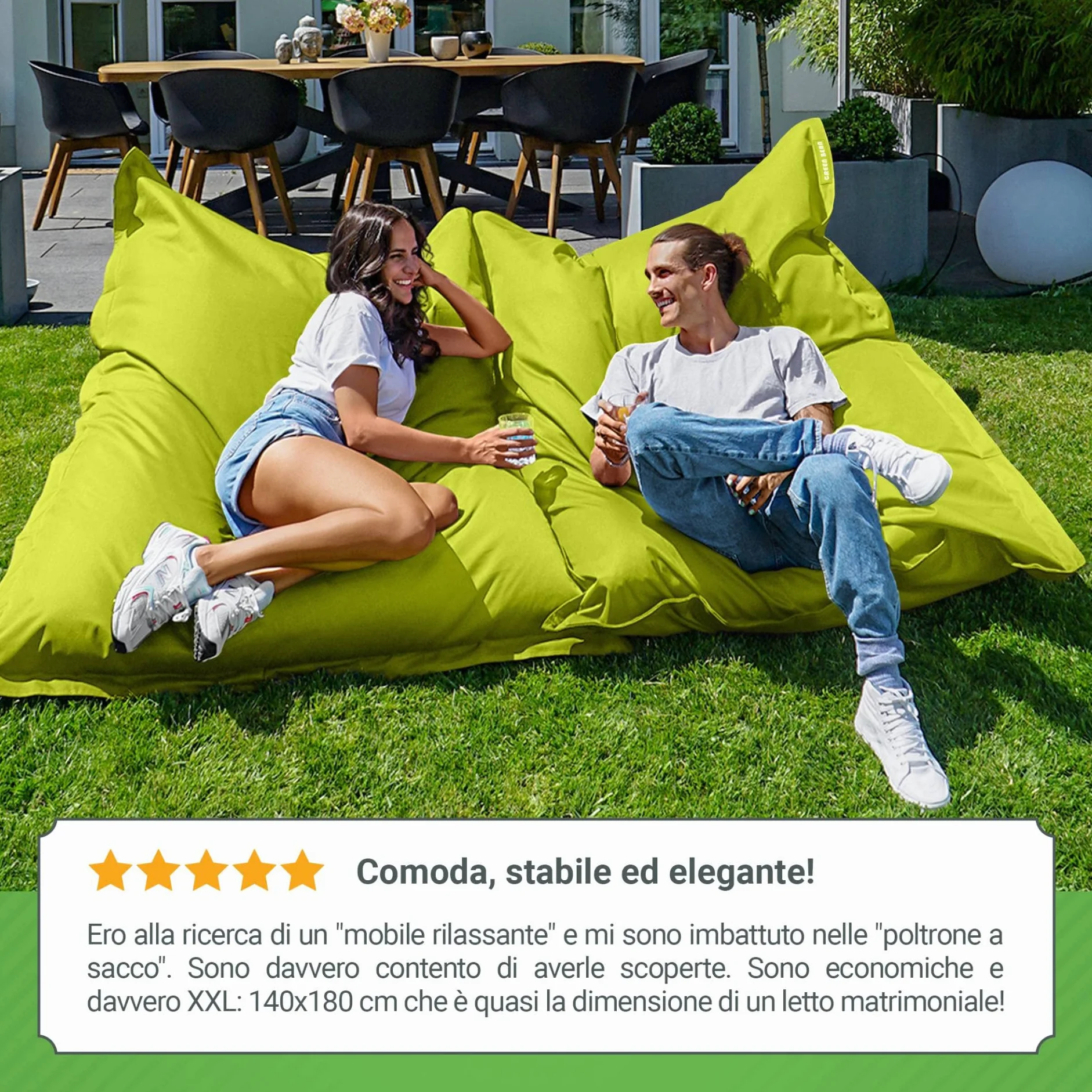 Green Bean Poltrona a sacco XXL 140x180cm 380L Bambini Adulti Imbottitura Perle EPS Impermeabile Lavabile Verde chiaro