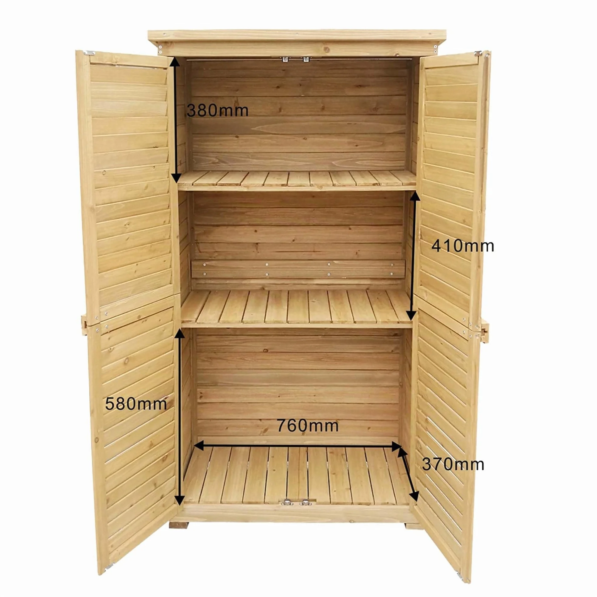 Wiltec Armadio da giardino con ante battenti a persiana 870x465x1600 mm legno di abete con tetto in bitume