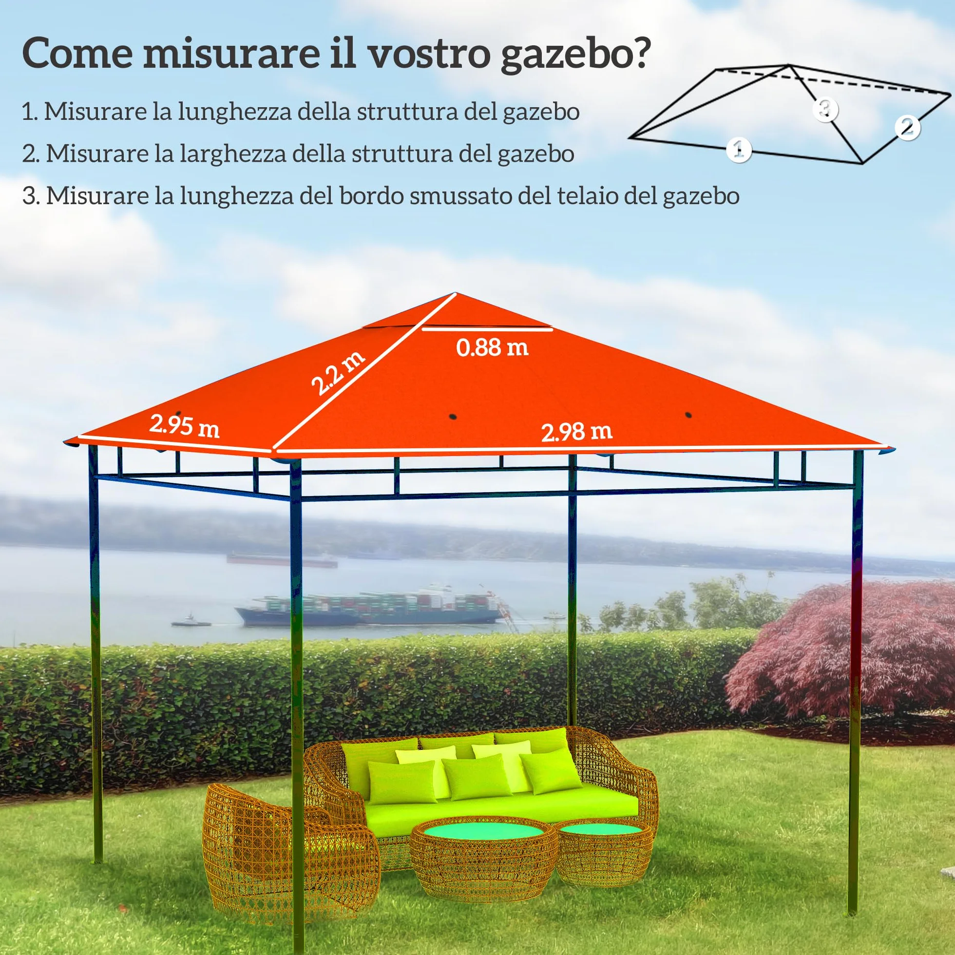 Outsunny Tetto di Ricambio per Gazebo 3x3 m in Poliestere 180g/㎡, Resistente all'Acqua, 298x295 cm, Arancione