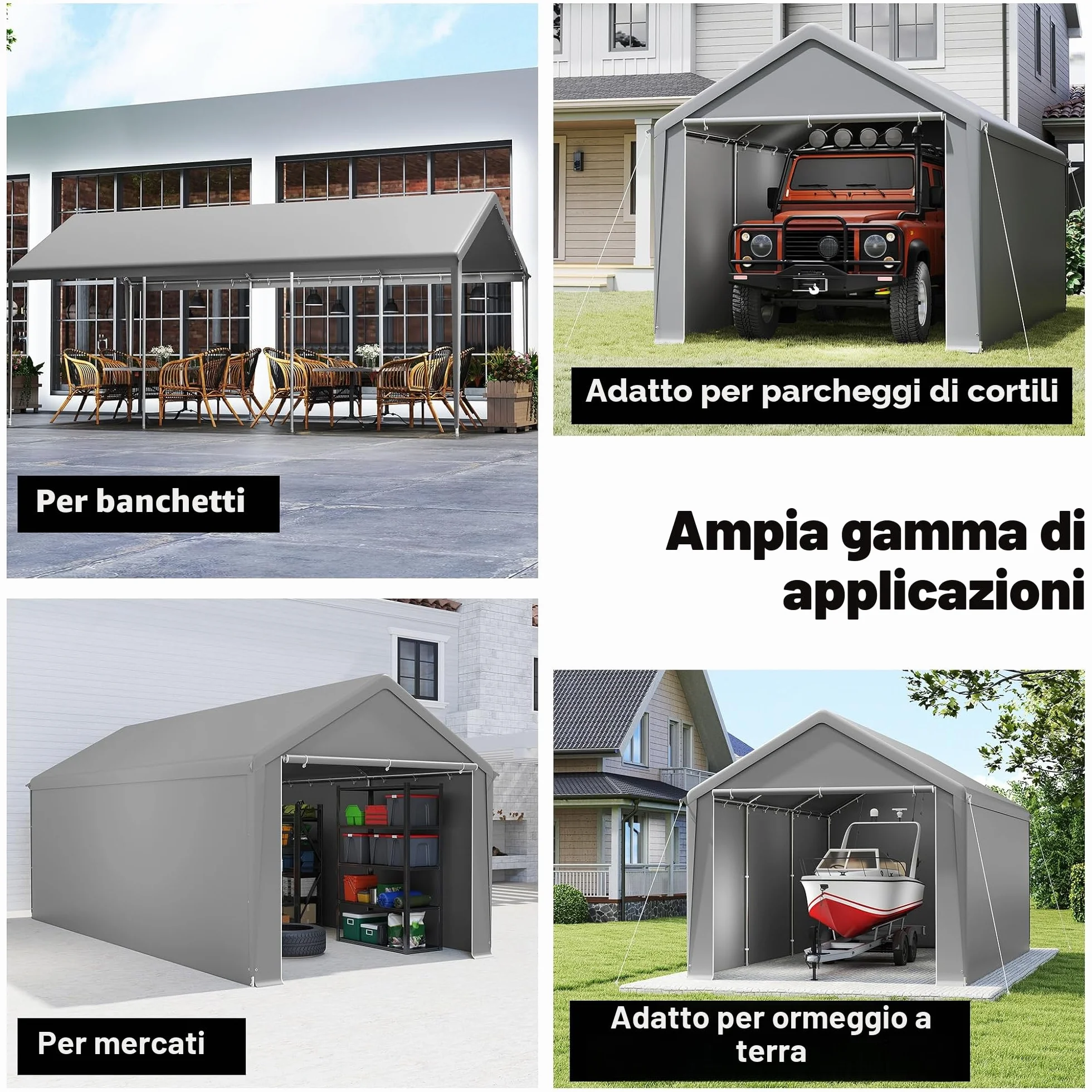 FIVMEN Carport tenda da campeggio 3 x 6 m con pareti laterali rimovibili resistente all'inverno grigio