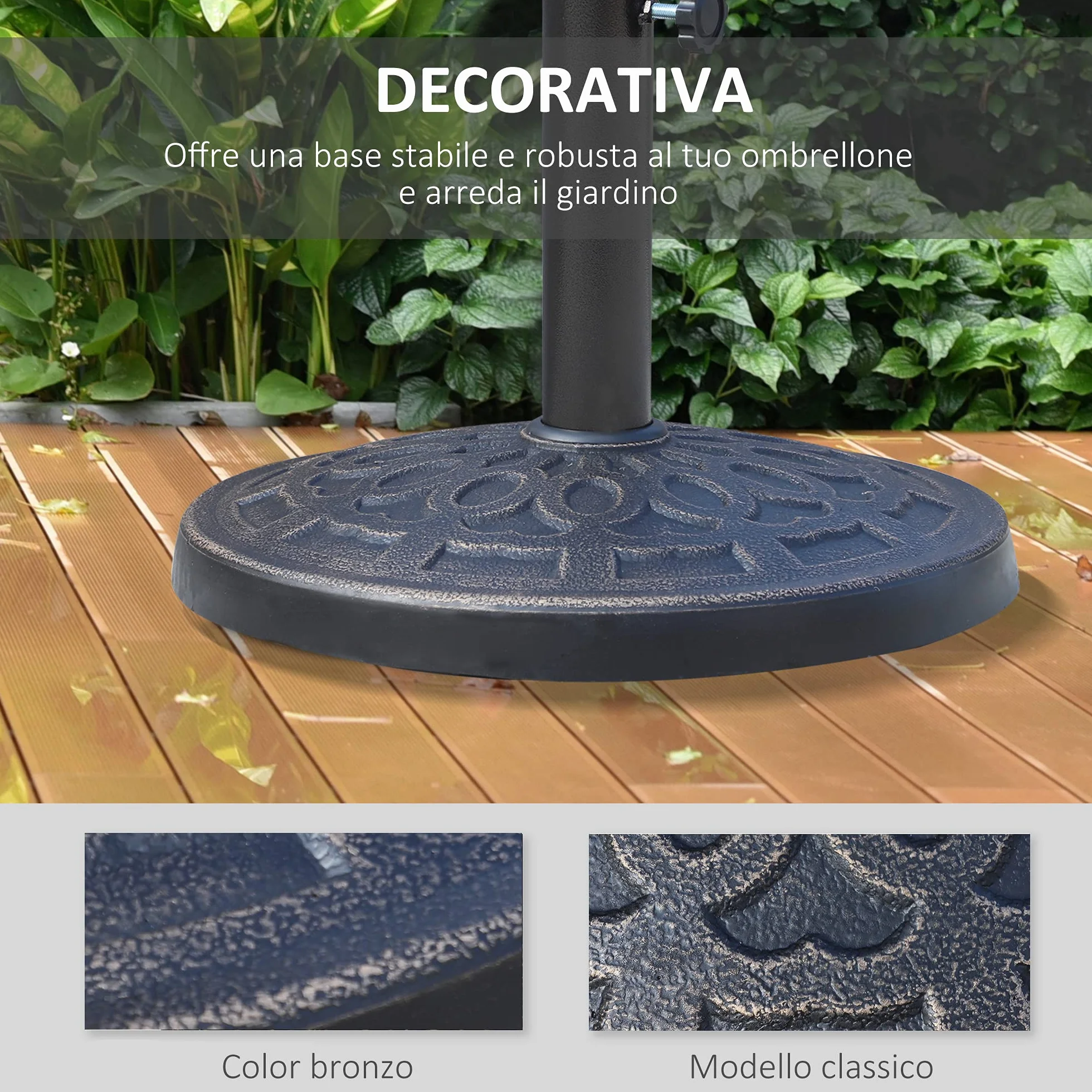 Outsunny Base per Ombrellone Rotonda da Giardino in Bronzo Φ44 x 34cm, Bronzo