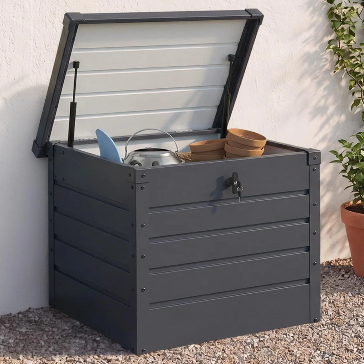 IDMarket - Baule Contenitore Metallico con Serratura Grigio Antracite per Giardino 200L