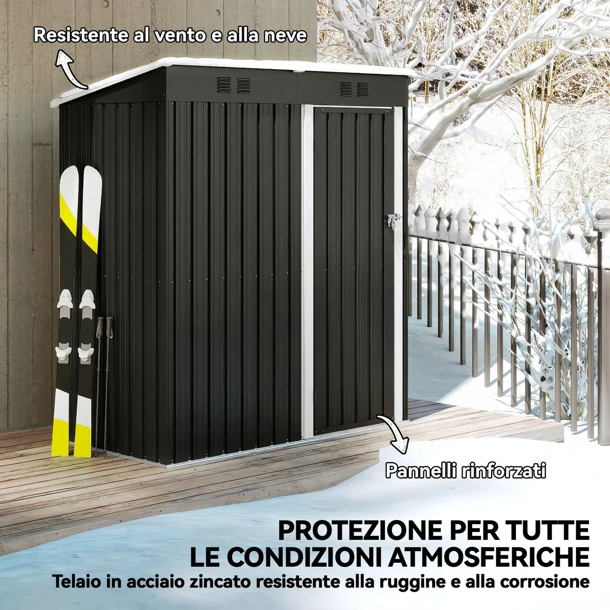 Outsunny Casetta da Giardino 1.37m² in Acciaio Zincato con Prese d'Aria, Capanno da Giardino con Porta Bloccabile, Tetto Inclinato, Guanti, Capanno Attrezzi da Esterno, 163x90x179 cm, Grigio Scuro