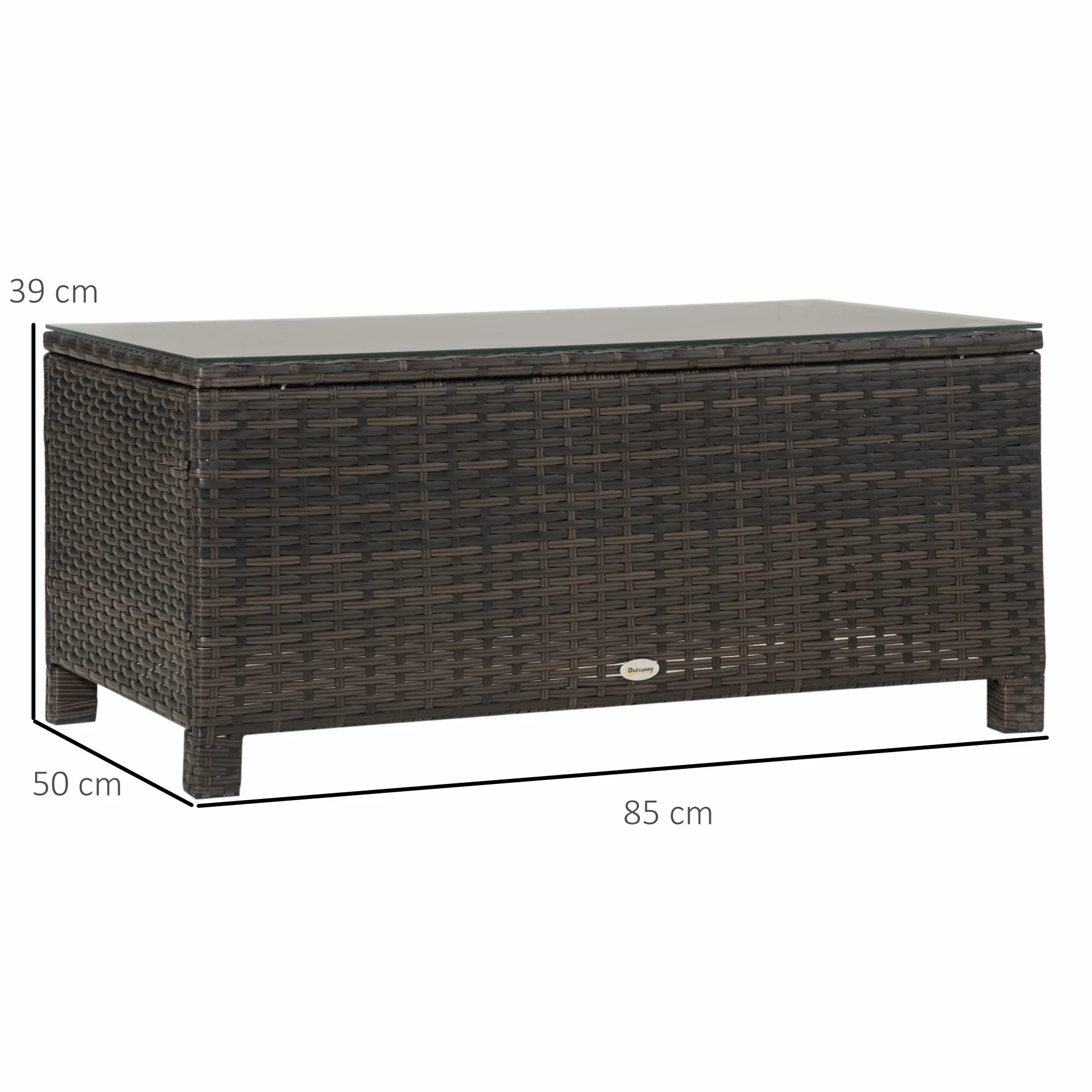 Outsunny Tavolino da Giardino in Vetro Temperato Rettangolare 85 x 50 x 39 cm Marrone