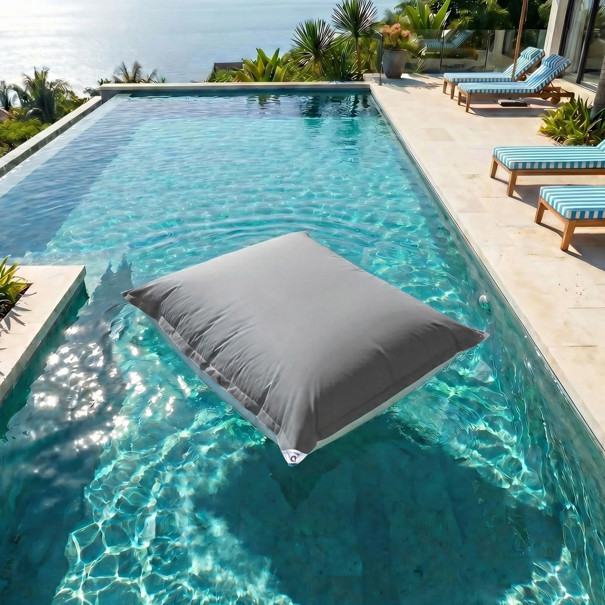 Fodera per pouf gigante XXL 180 x 140 cm sfoderabile galleggiante piscina grigio ciottoli