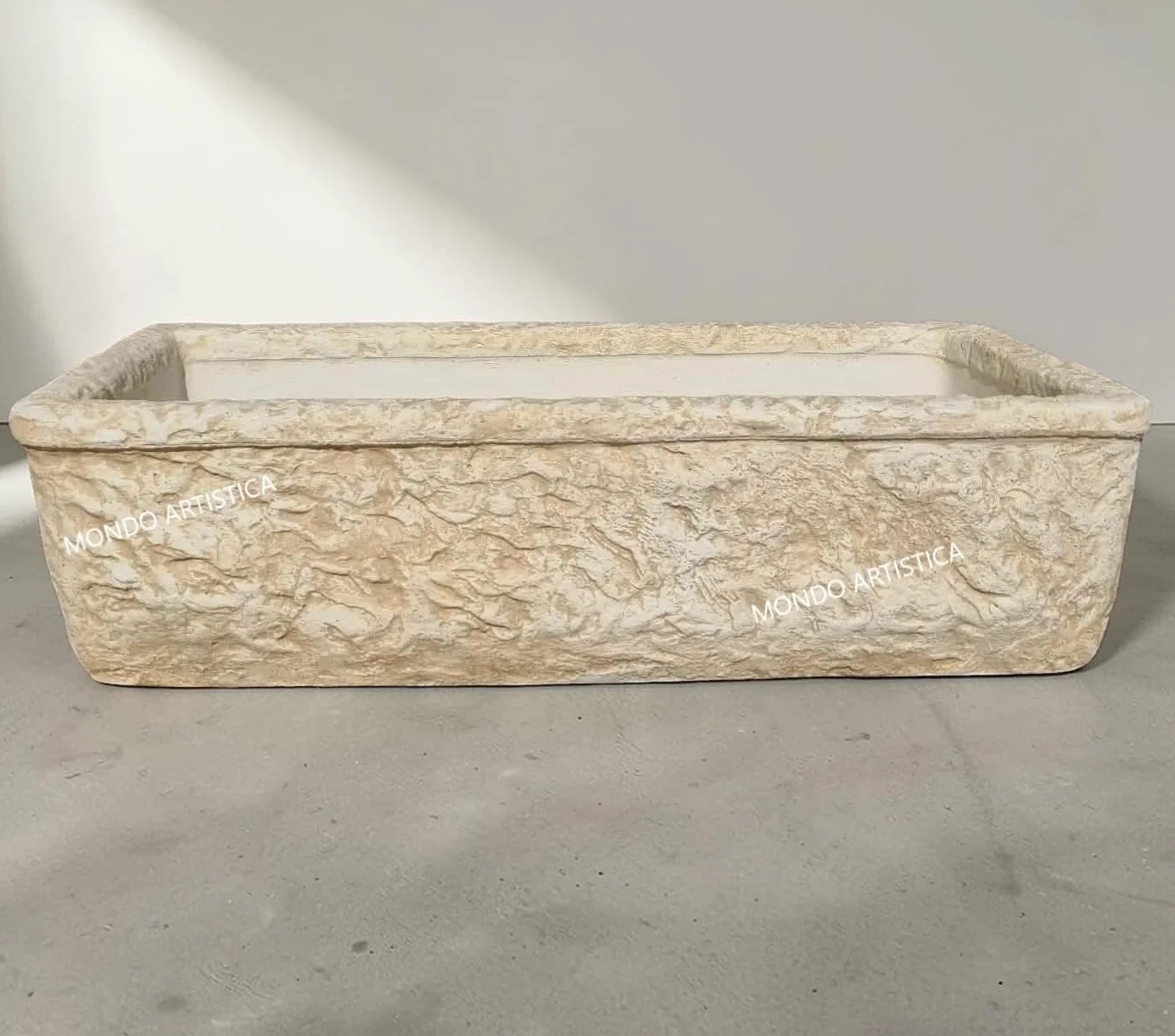 Lavandino, Lavabo, Pilozzo, Vasca Unica, Fontana Da Esterno, Per Giardino Altezza 22 cm, Larghezza 80x40 Cm, In Cemento Bianco E Polvere Di Marmo, Colore Sfumato Beige