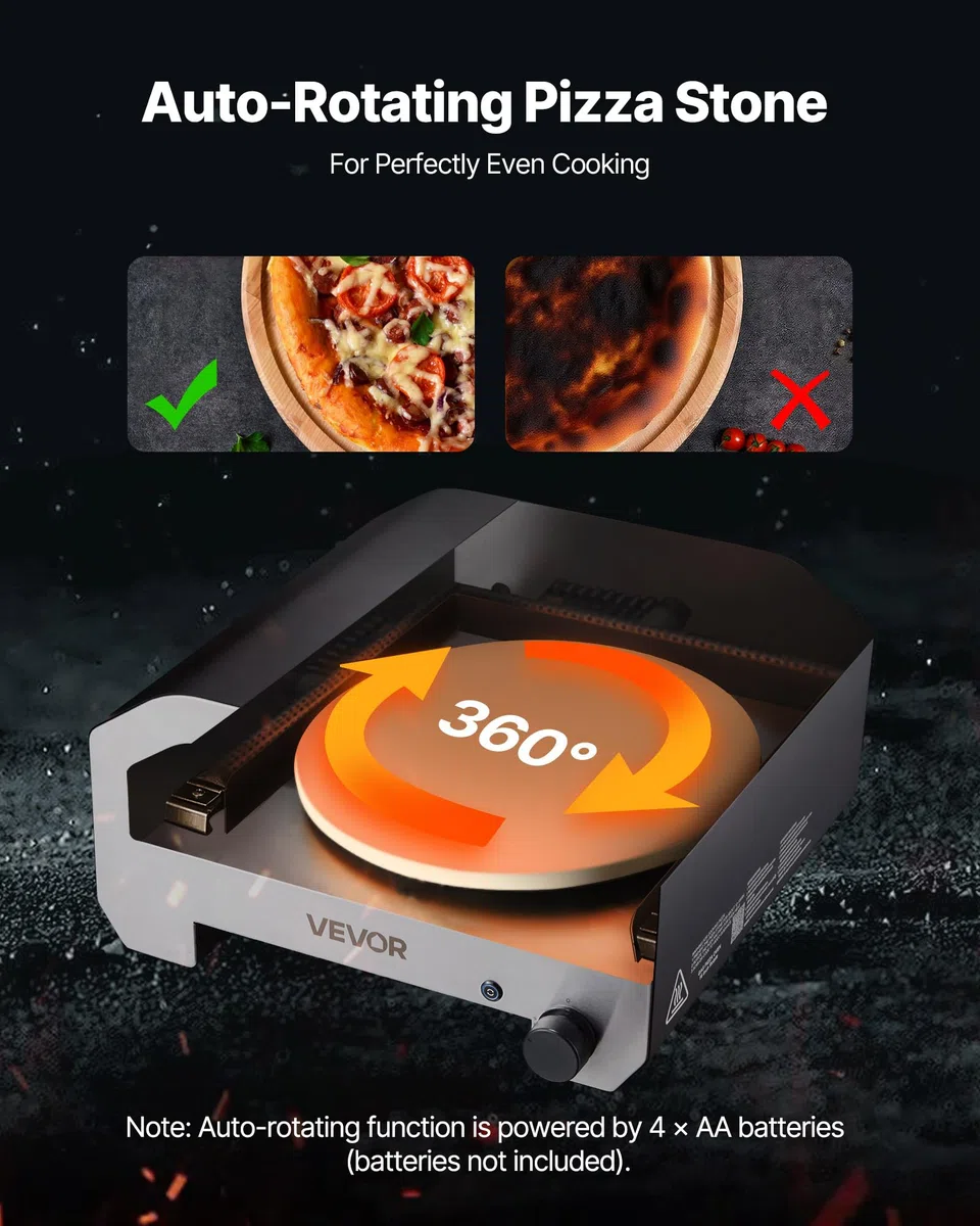 VEVOR Forno per Pizza da Esterno, Macchina per Pizza Portatile a Gas Propano 406 mm, Rotazione Elettrica, Pietra Spessa