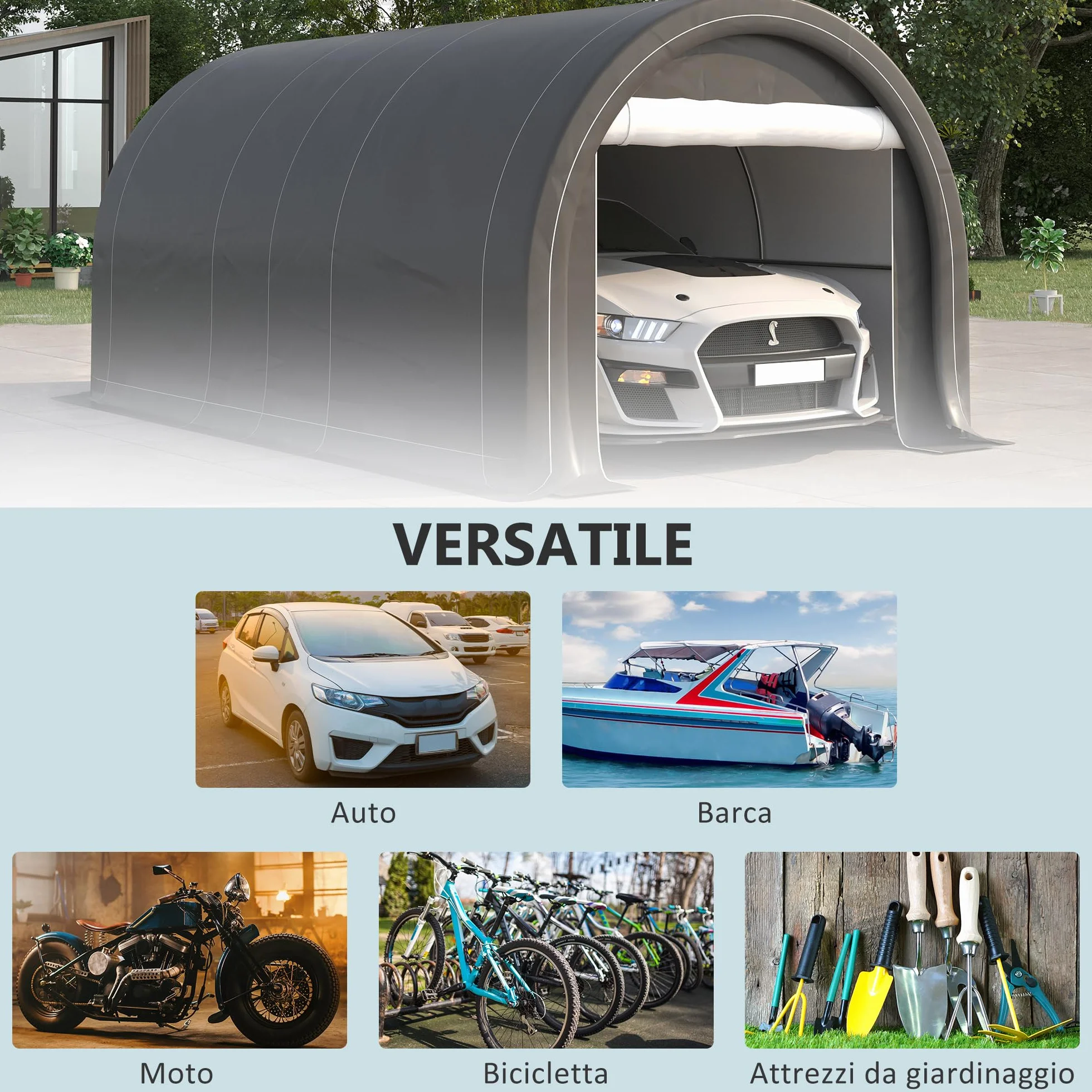 Outsunny Garage Auto Esterno Acciaio Zincato PE 500x300x240 cm Grigio