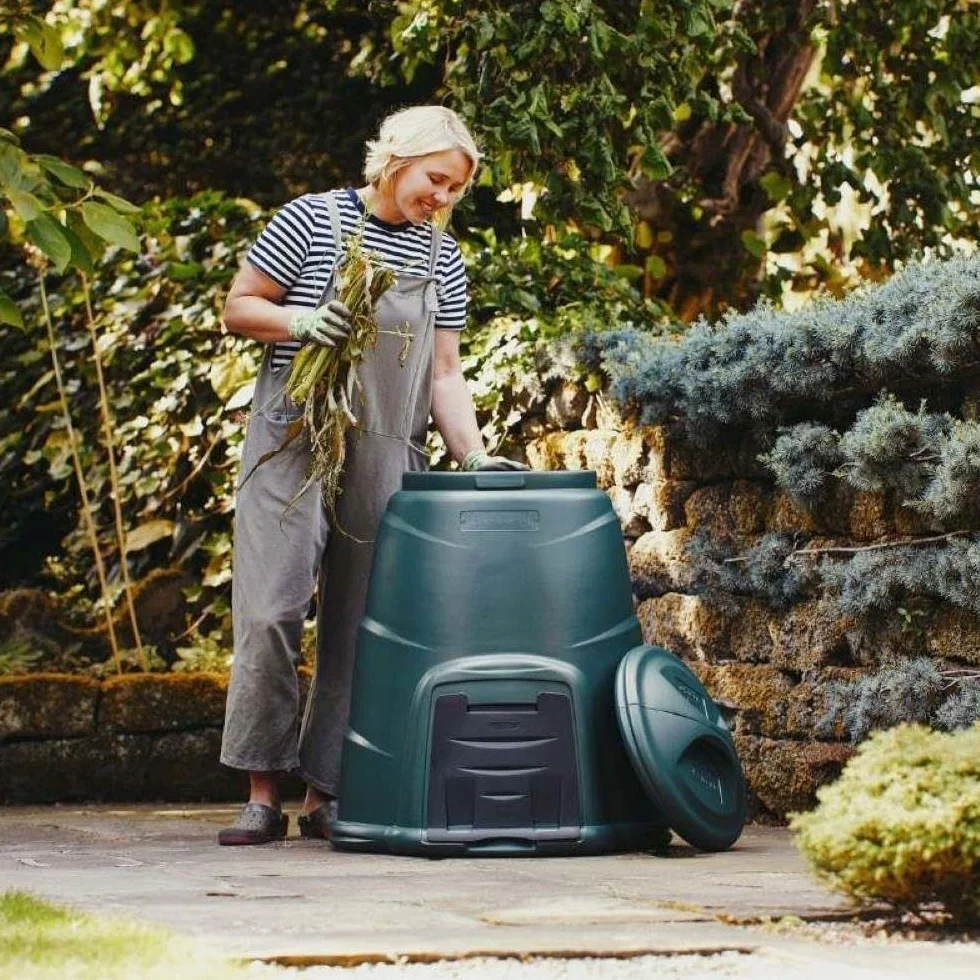 Convertitore di compostaggio da 330 litri, compostiera biologica da giardino, include piastra di base, verde