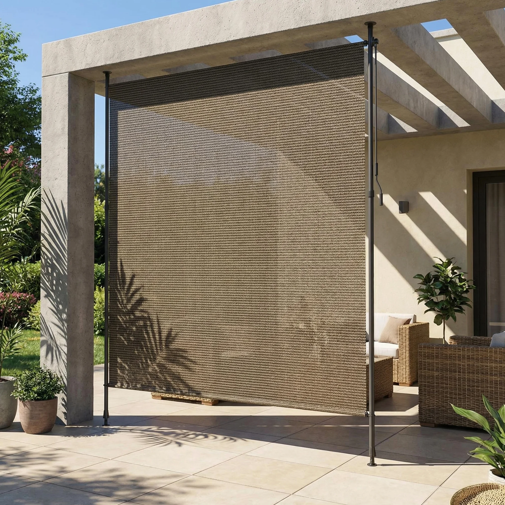 LIFERUN Tenda Verticale HDPE 200×310 cm Marrone, Tenda a Pinza Estensibile Senza Forare, Protezione Solare UV, Antivento, per Balcone Giardino Terrazza