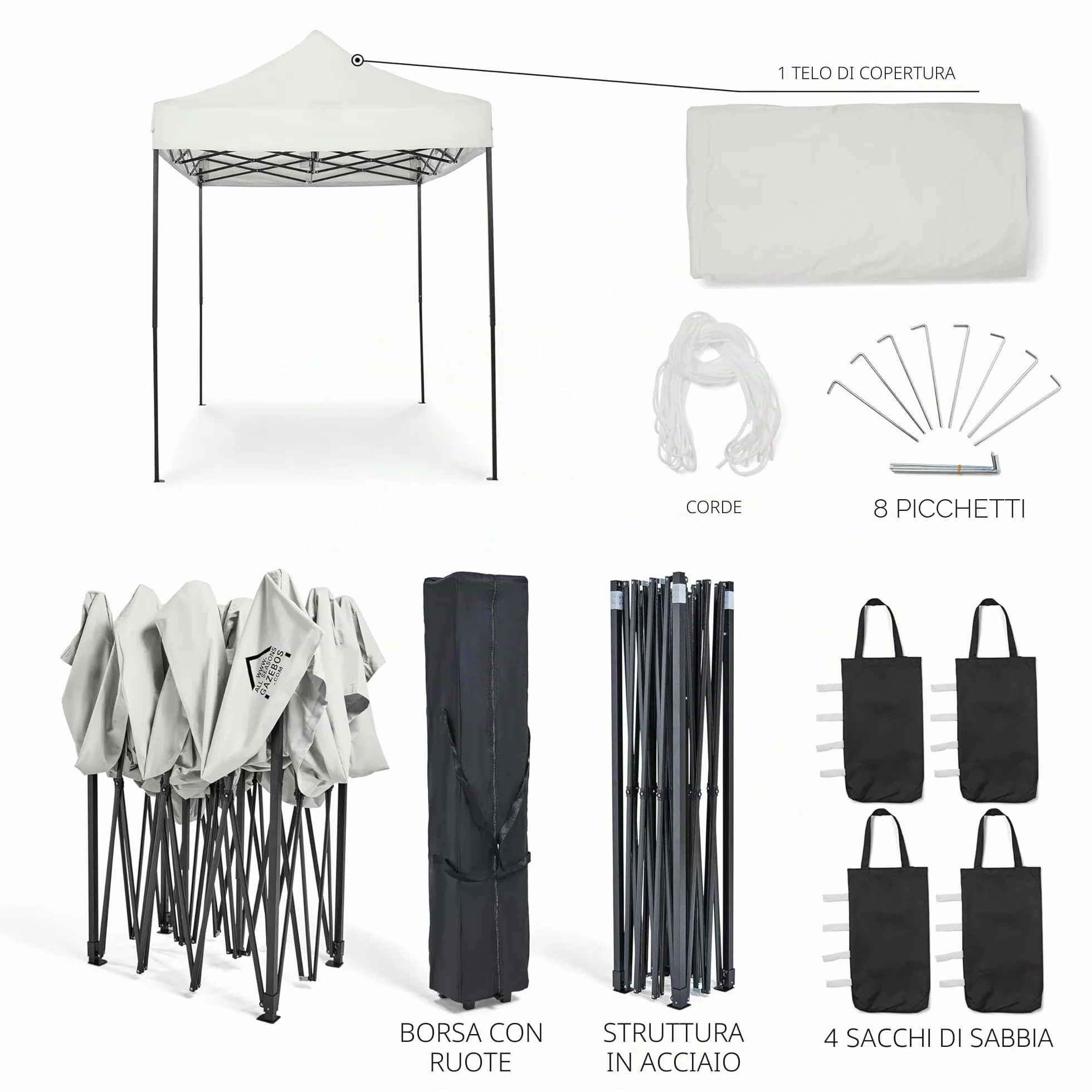 Gazebo pop-up 3x2m completamente impermeabil Bianco