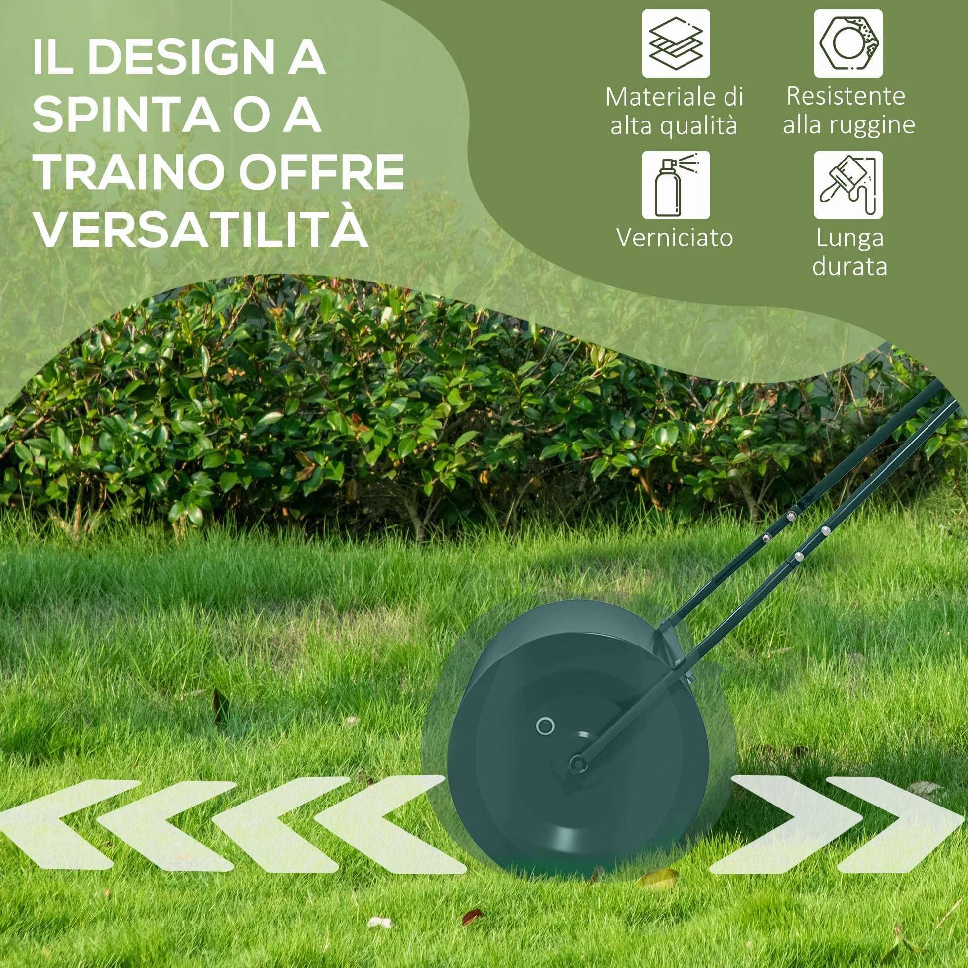 Outsunny Rullo per Prato da 30L di capacità con Maniglia Imbottita, Rullo Giardino in Acciaio Riempibile con Acqua/Sabbia, 102x50x30 cm, Verde Scuro
