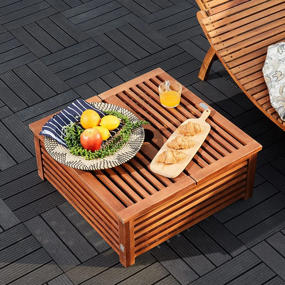 Deuba Tavolino Copribase per Ombrellone 62x62x25cm Copertura per Supporto Parasole Legno di Acacia