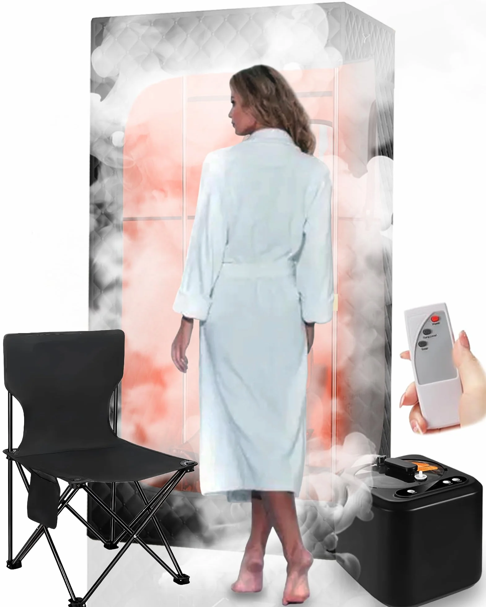 Sauna Finlandese da Esterno 1000W 180x80x80cm 9 Temperature Timer Telecomando Sedia