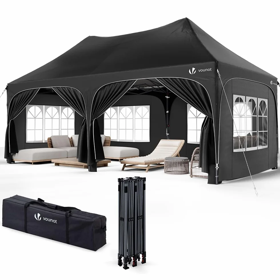 VOUNOT® Gazebo Pieghevole 3x6m Impermeabile con 6 Pareti Laterali Nero