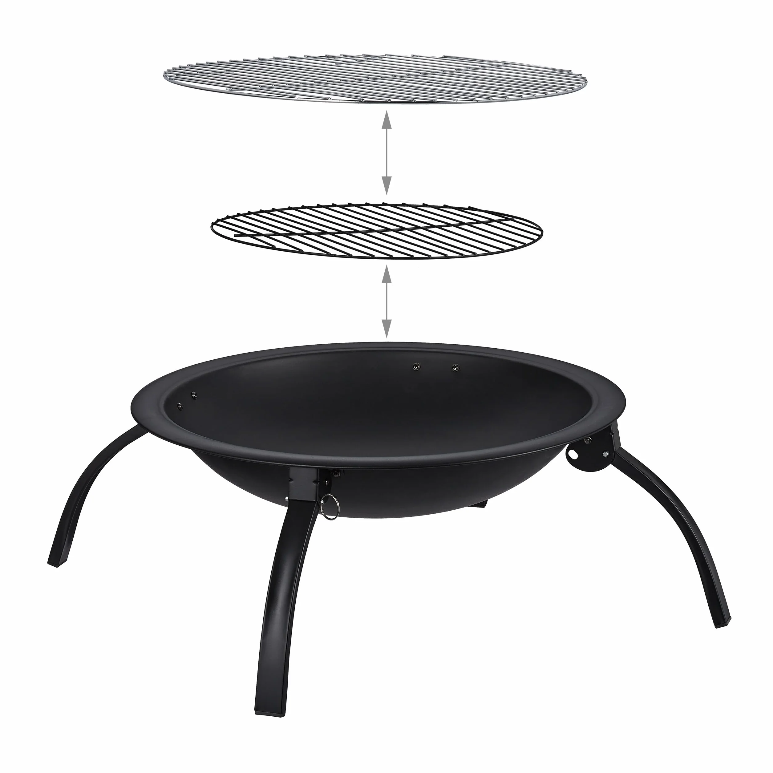 Relaxdays Braciere XL z Graticola, Coperchio Parascintille, ∅56,5 cm, Czarny