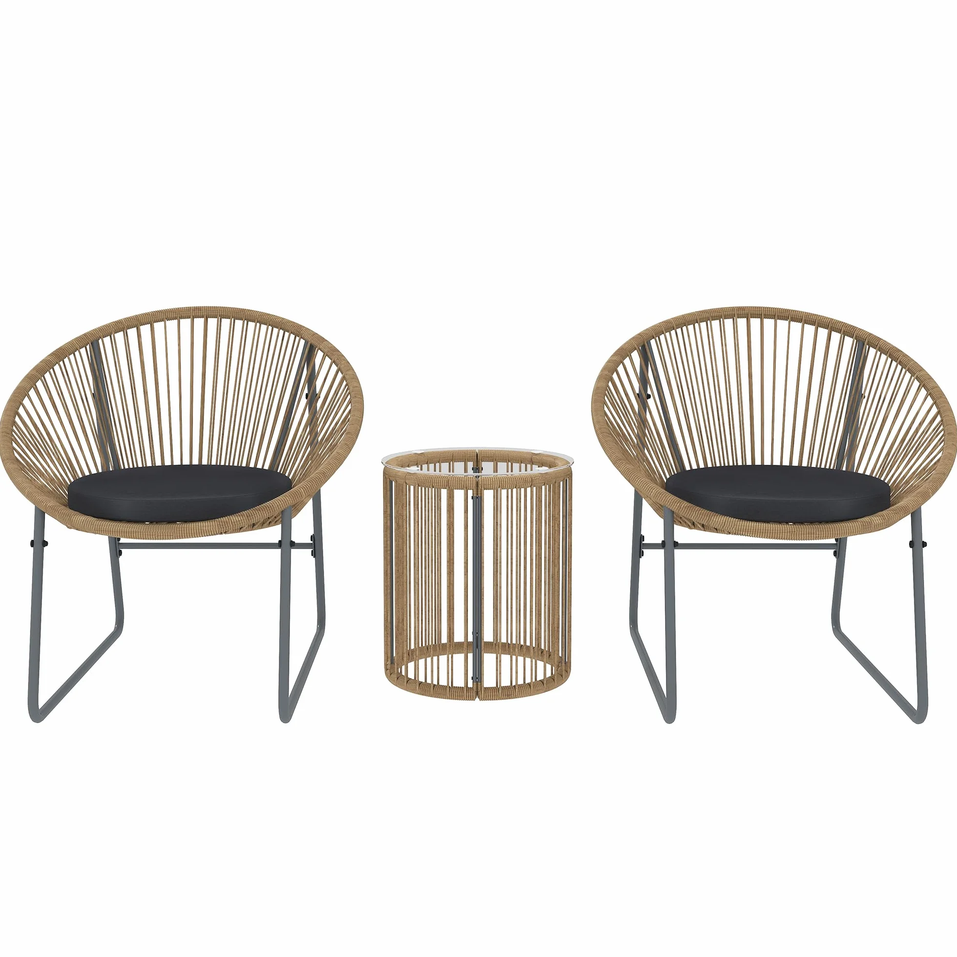Outsunny Set da Giardino 3 Pezzi Rattan PE Acciaio, 2 Sedie Cuscini Lavabili Tavolino Caffè Vetro, Mobili Balcone Patio Cortile