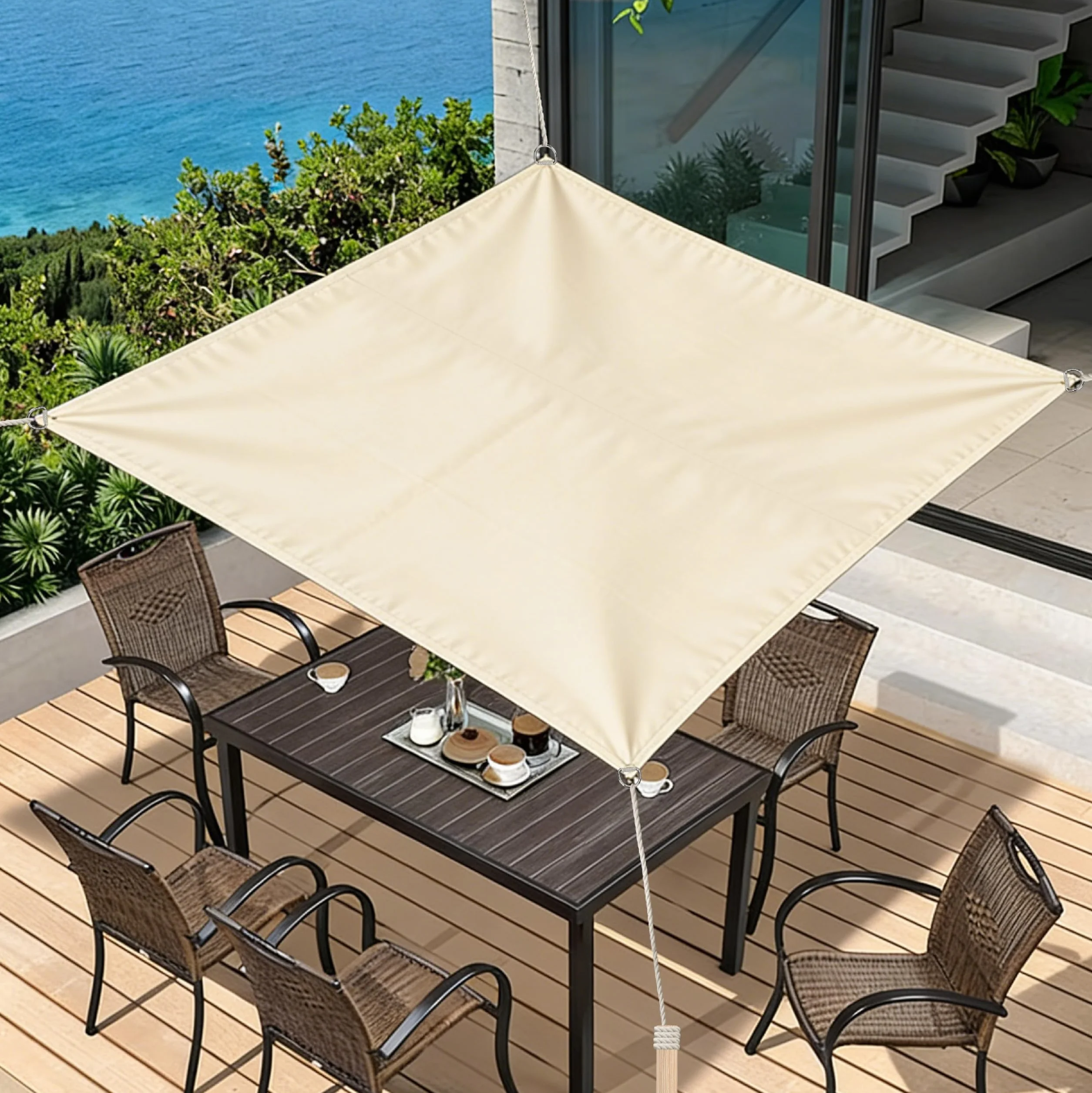 Tenda da Sole per Esterno Impermeabile Quadrata 3 x 3 m Vela Parasole con Occhielli per Giardino Piscina Balcone