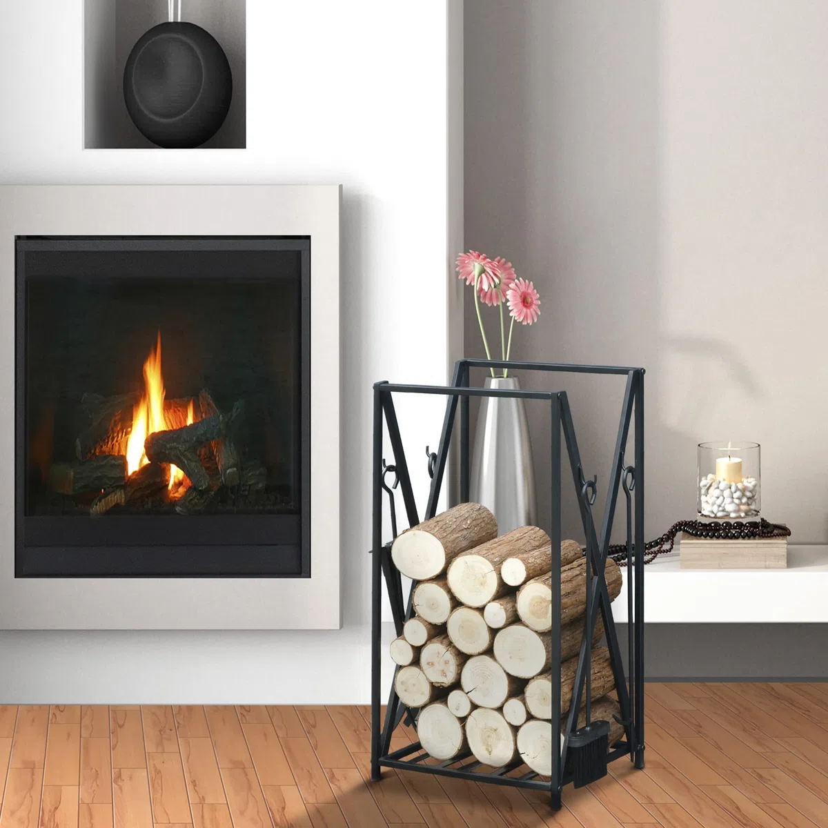 HOMCOM Scaffale Portalegna in Acciaio 4 Attrezzi, 46x30x76cm, Nero