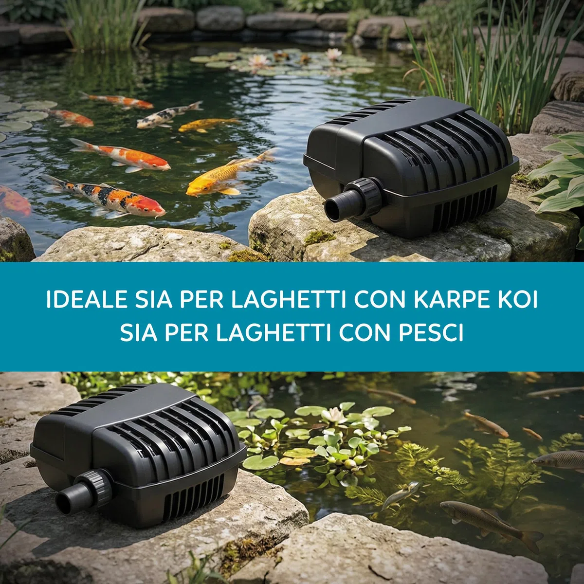 AQPOND Flux Pompa per Laghetto e Fontane da Giardino – Pompa Sommergibile ad Alta Portata per Cascate, Ruscelli e Filtri Laghetto – Design Compatto con Cavo Lungo 5 metri 3000lt/h
