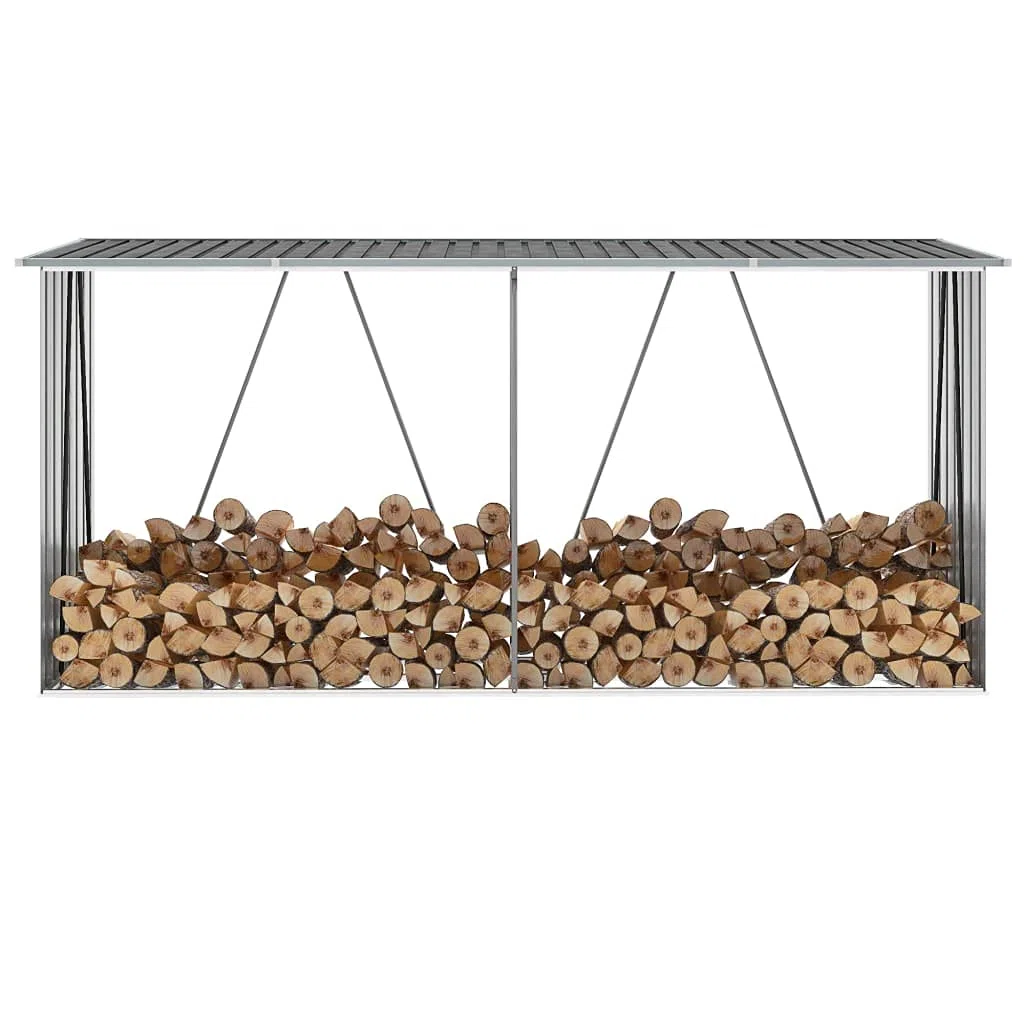 Legnaia da Esterno in Acciaio Galvanizzato 330x84x152cm Grigio Tetto Inclinato