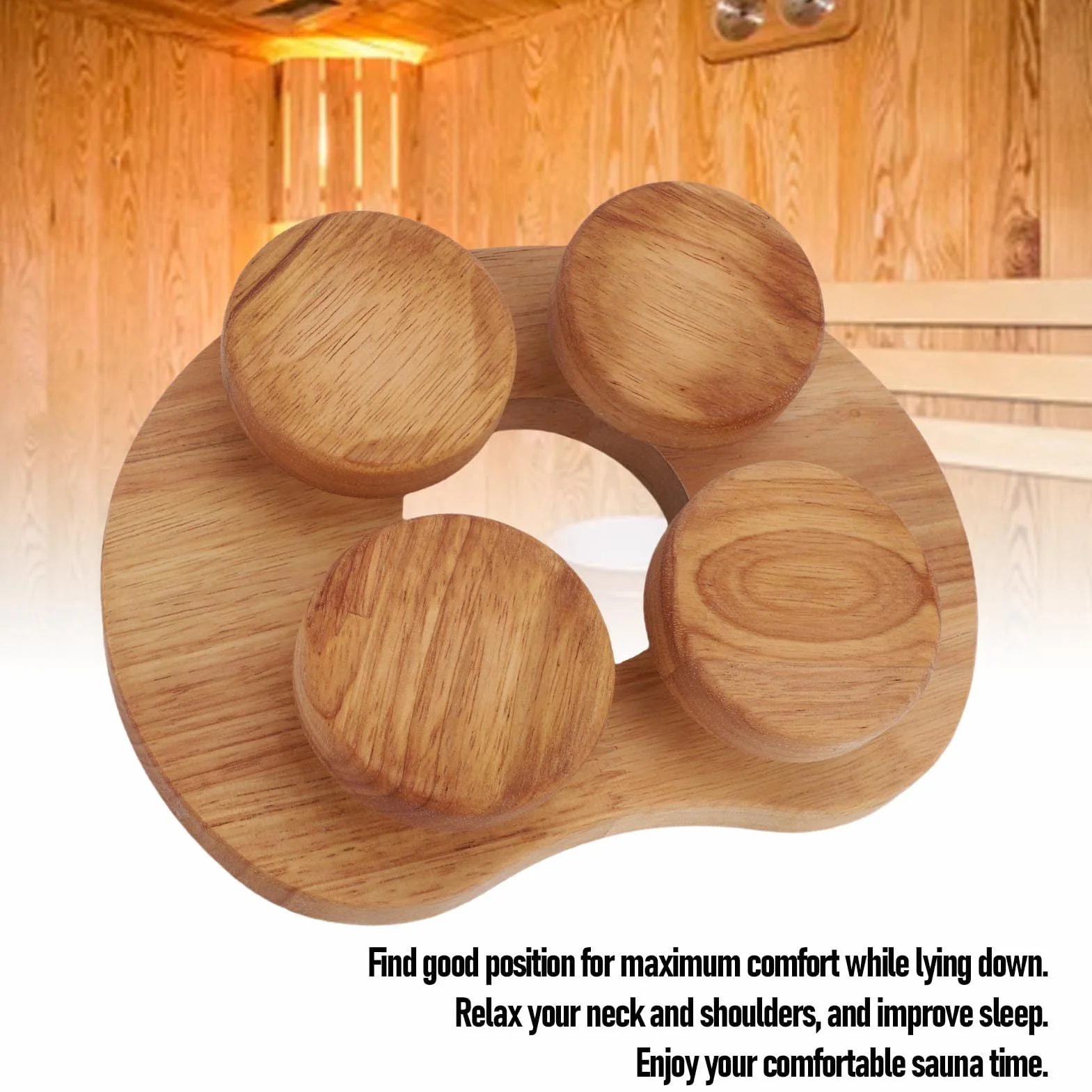 Poggiatesta per Sauna in Legno con Disco Girevole, Cuscino Ergonomico per Collo e Spalla