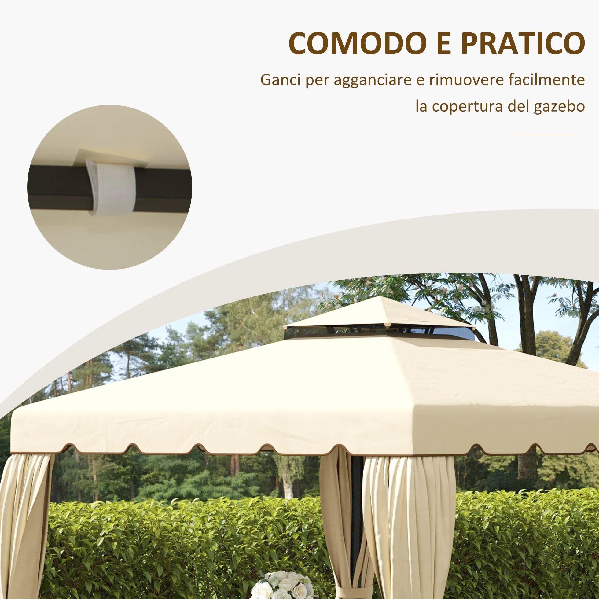 Outsunny Tetto di Ricambio per Gazebo 3x3 m 2 Livelli, Resistente all'Acqua in Poliestere 170g/m², Copertura Beige