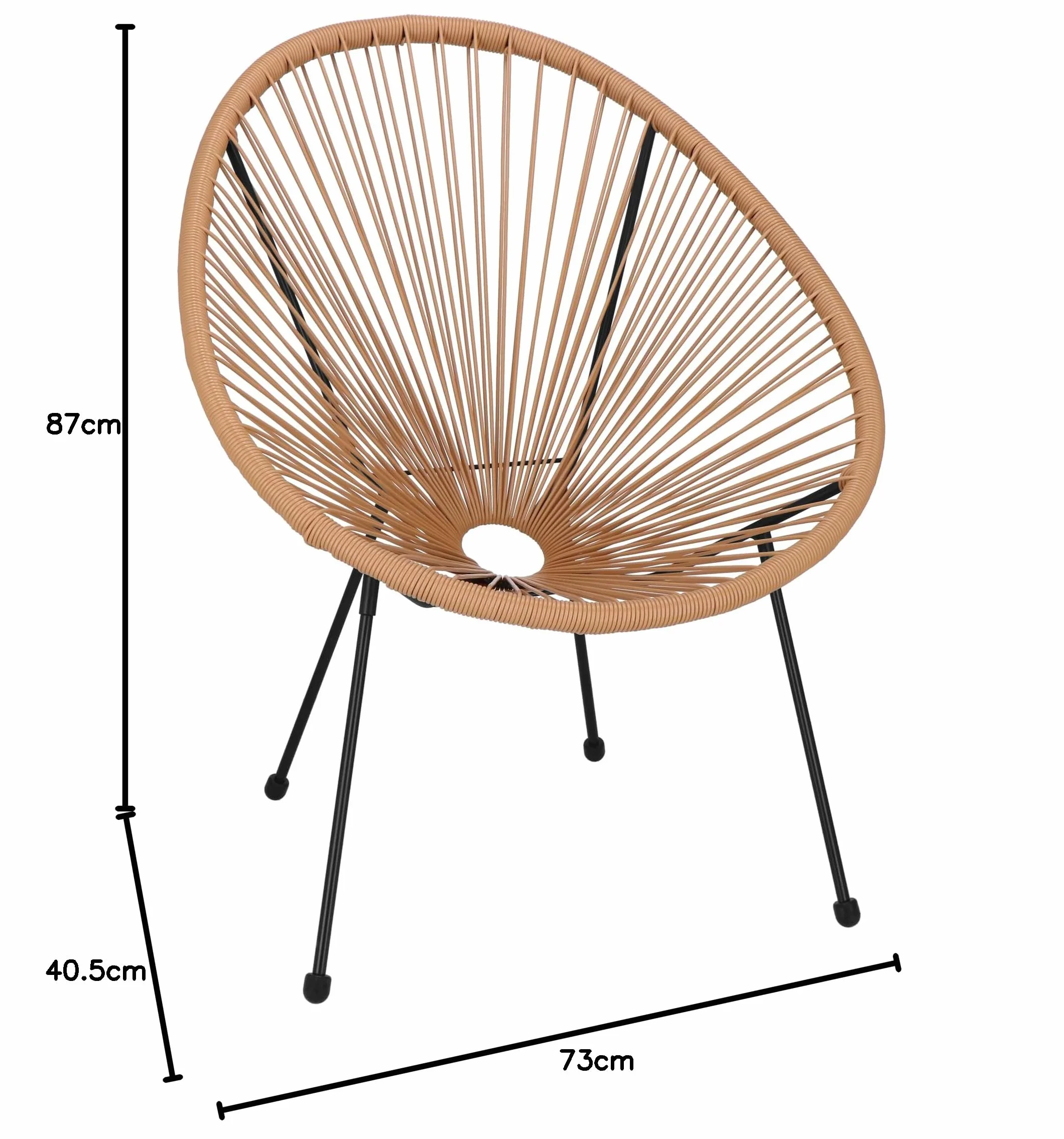 SPRINGOS Sedia da giardino Acapulco in rattan PE 73 x 40,5 x 87 cm
