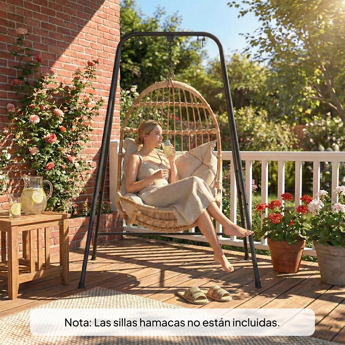 Outsunny Supporto per sedia sospesa e amaca, 183 cm, supporto per altalena con struttura in acciaio, cuscinetti antiscivolo e 2 moschettoni, per interni ed esterni, carico 150 kg, nero